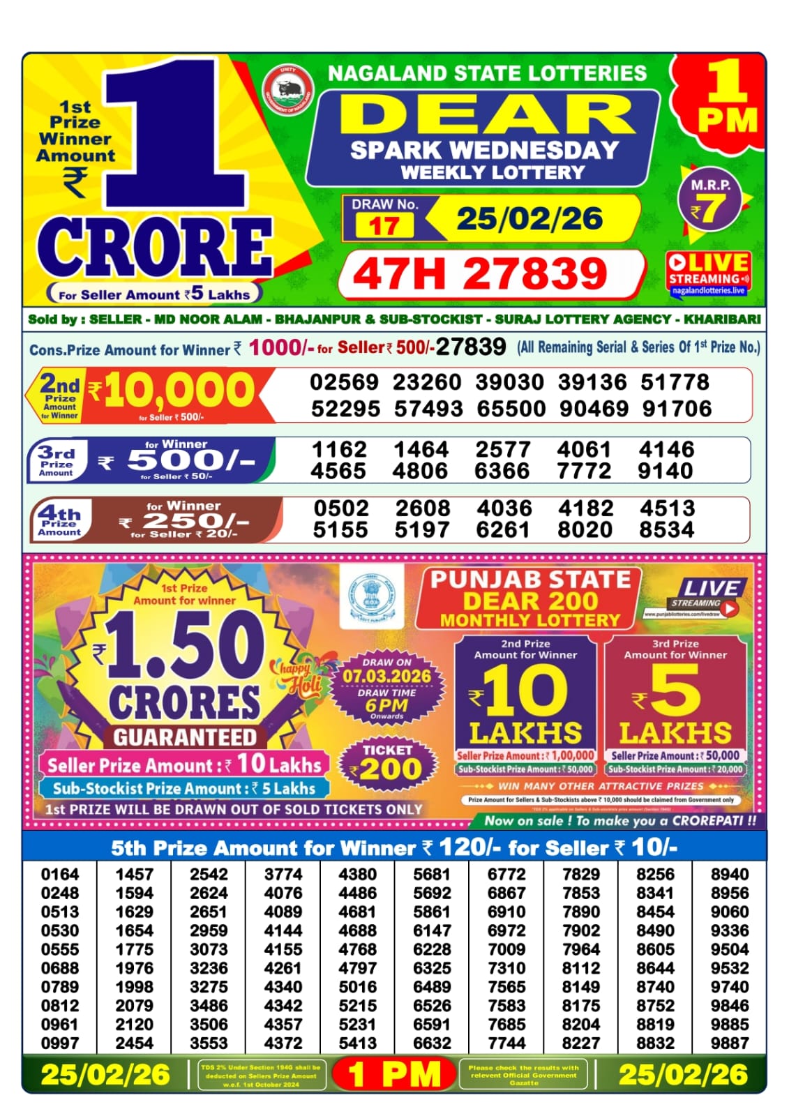 Lottery Sambad 1 PM Result Today 25.02.2026: Check Dear Morning Live Winner List PDF