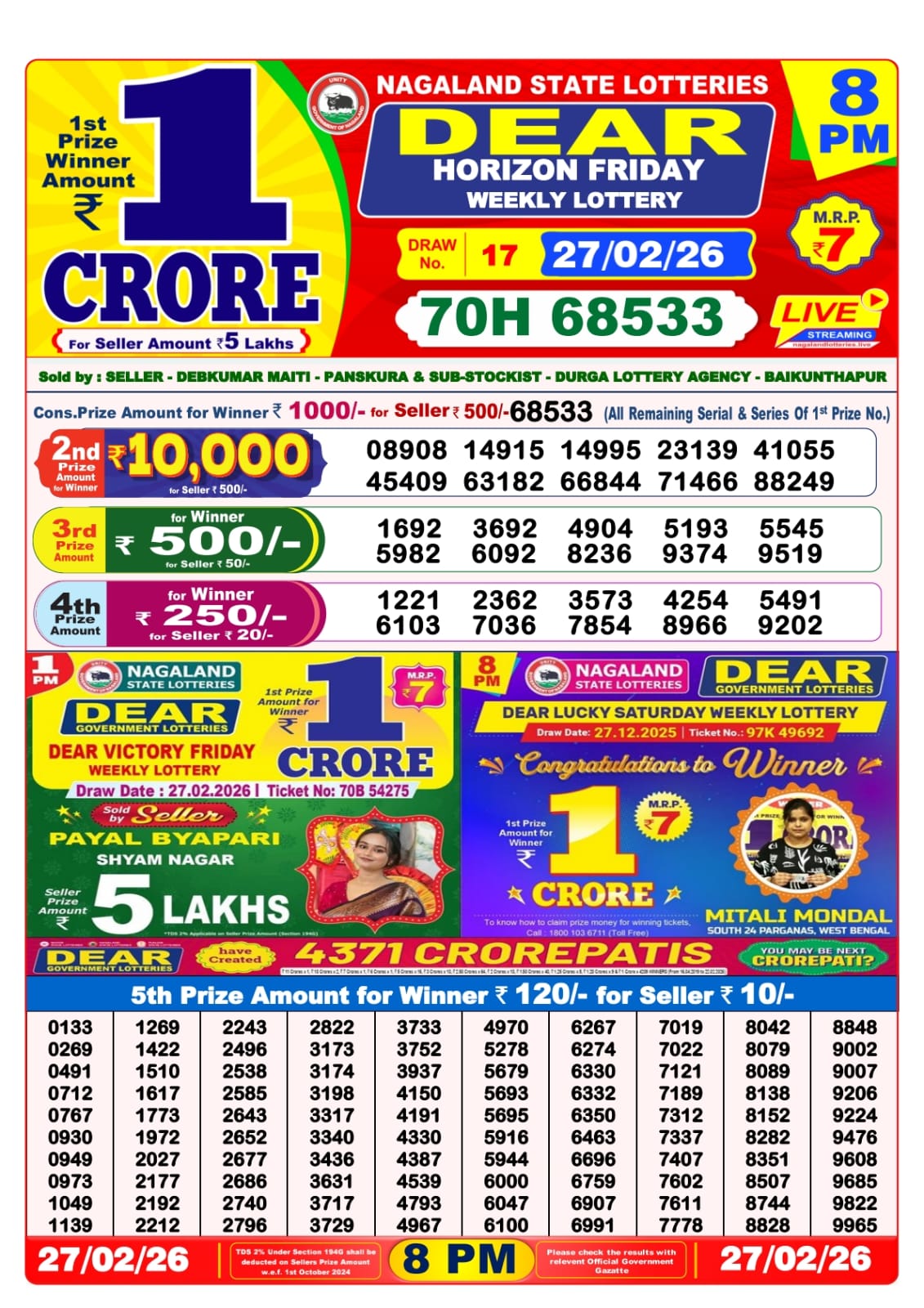 8 PM Lottery Sambad Result Today Live 27.02.26: Check Winning Numbers