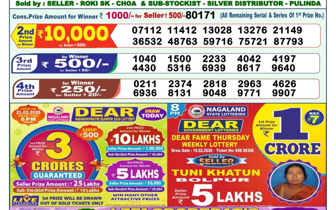 Lottery Sambad 1 PM Result Today 21.02.2026: Check Dear Morning Live Winner List PDF