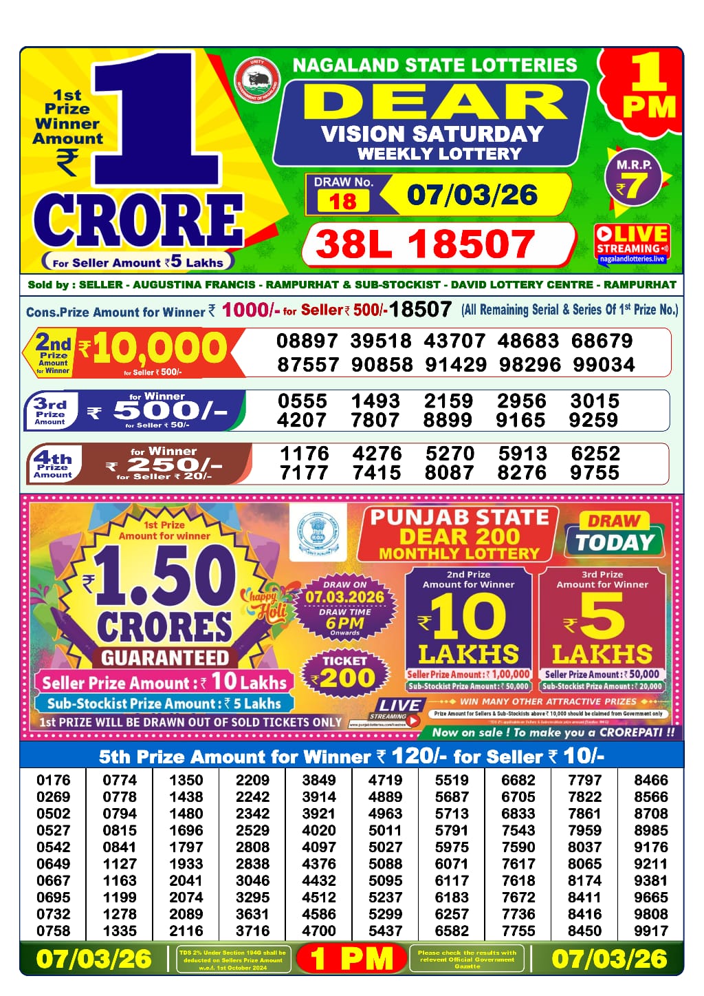 Lottery Sambad 1 PM Result Today 07.03.2026: Check Dear Morning Live Winner List PDF