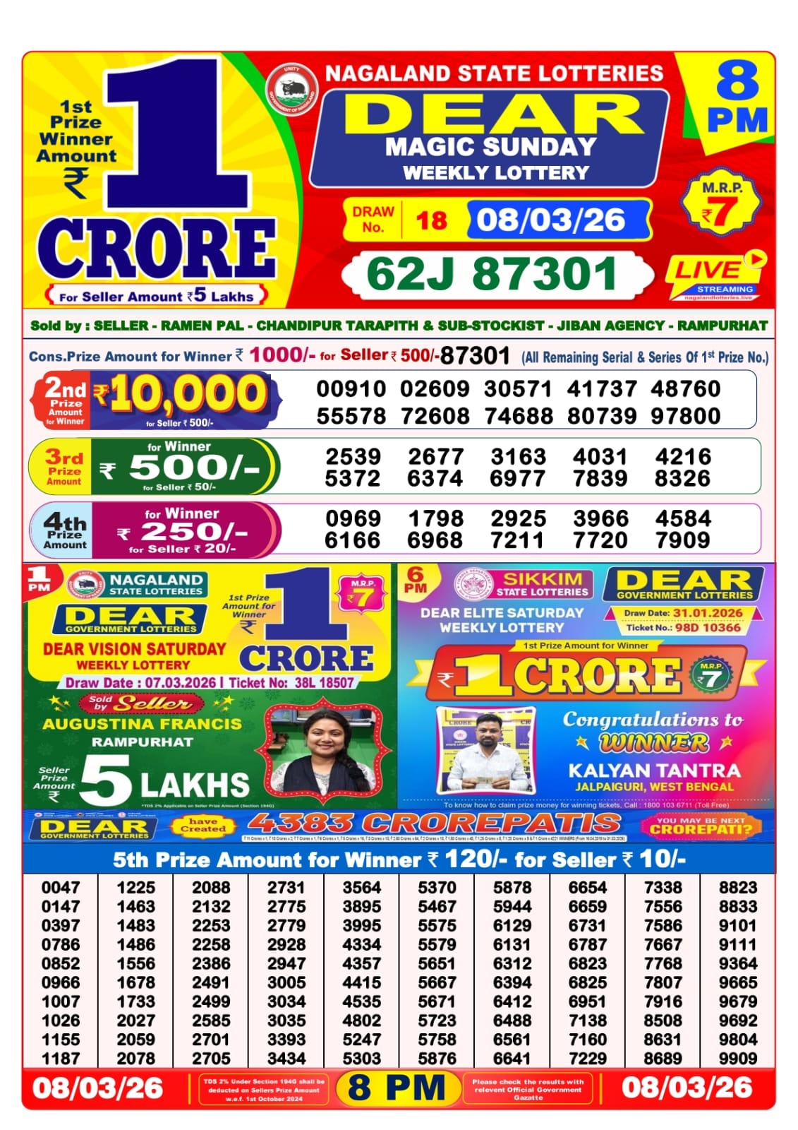 8 PM Lottery Sambad Result Today Live 08.03.26: Check Winning Numbers