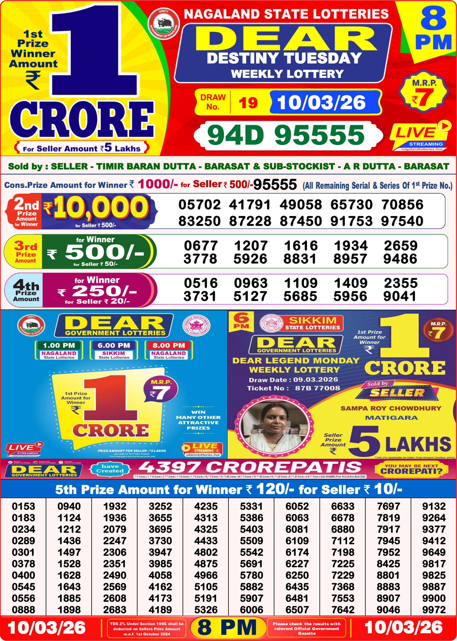 8 PM Lottery Sambad Result Today Live 10.03.26: Check Winning Numbers