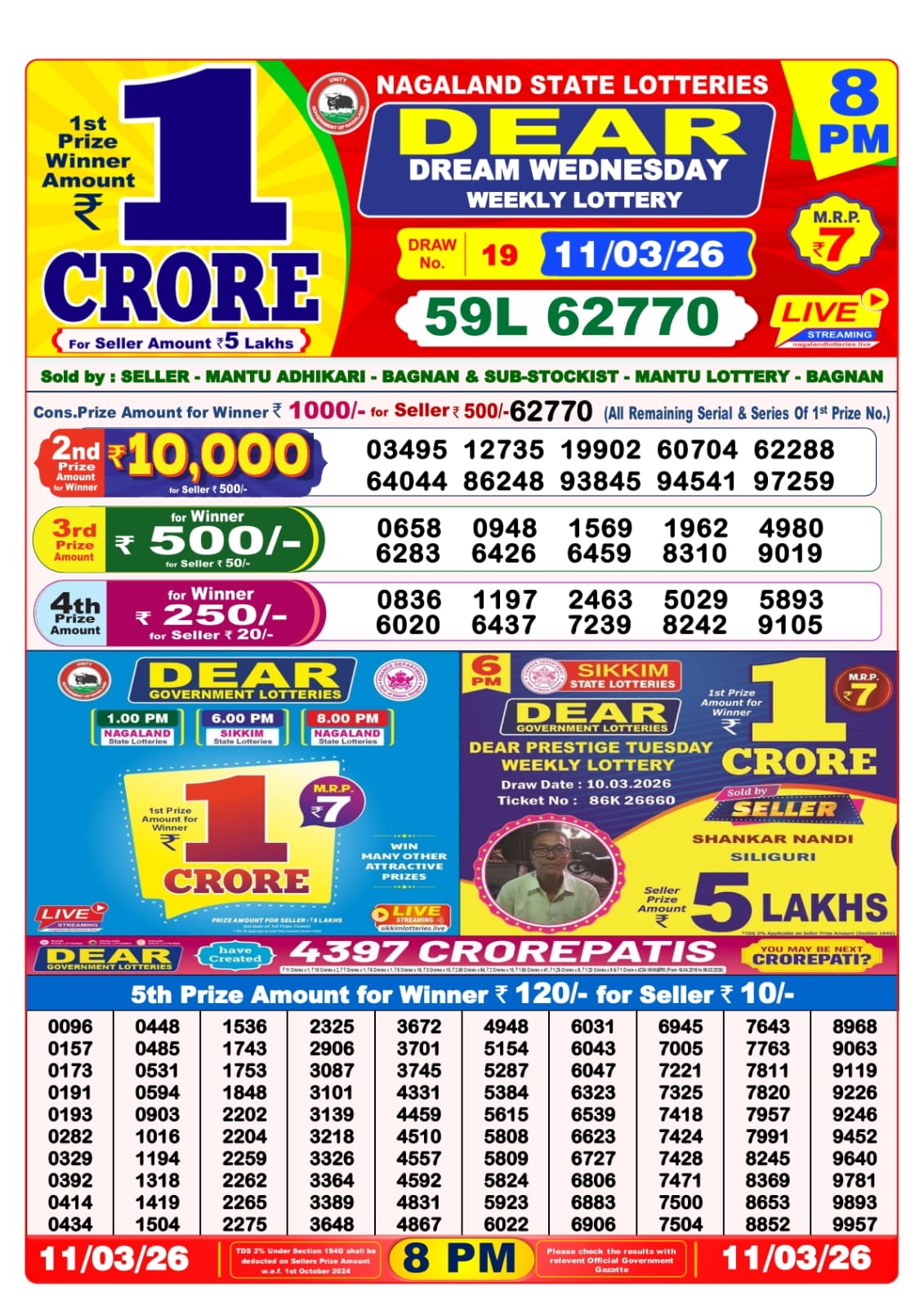 8 PM Lottery Sambad Result Today Live 11.03.26: Check Winning Numbers