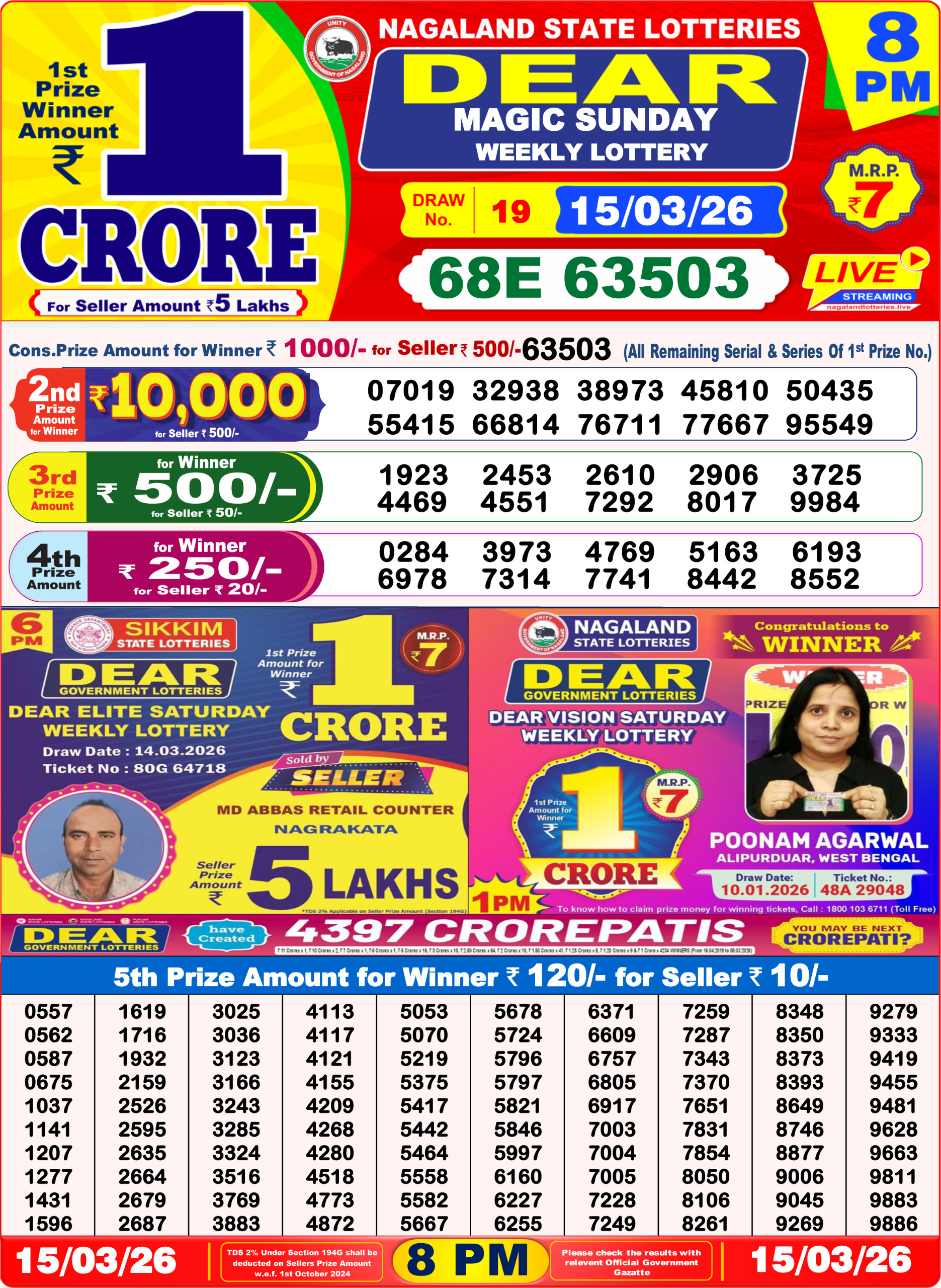 8 PM Lottery Sambad Result Today Live 15.03.26: Check Winning Numbers