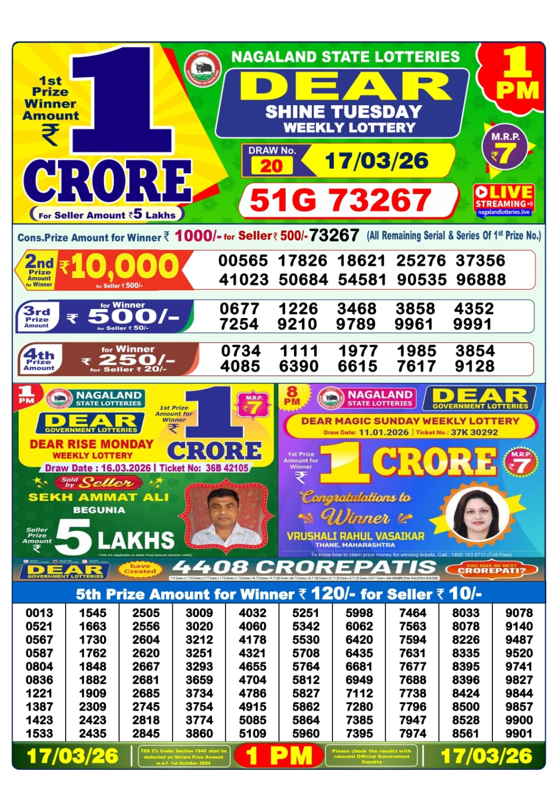 Lottery Sambad 1 PM Result Today 17.03.2026: Check Dear Morning Live Winner List PDF