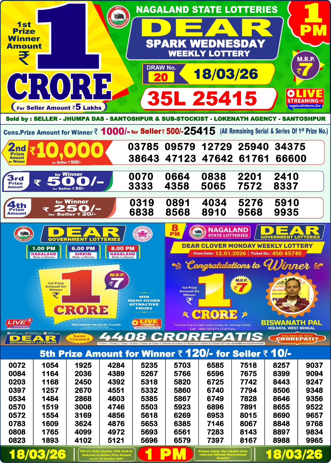 Lottery Sambad 1 PM Result Today 18.03.2026: Check Dear Morning Live Winner List PDF