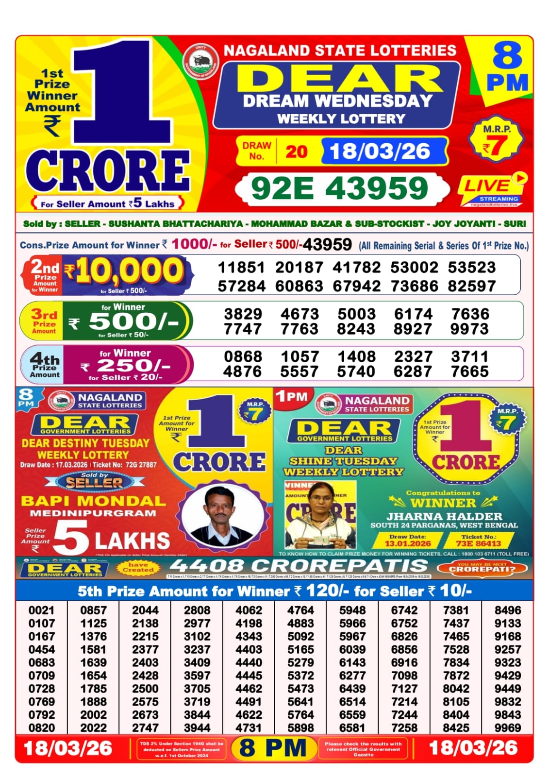 8 PM Lottery Sambad Result Today Live 18.03.26: Check Winning Numbers