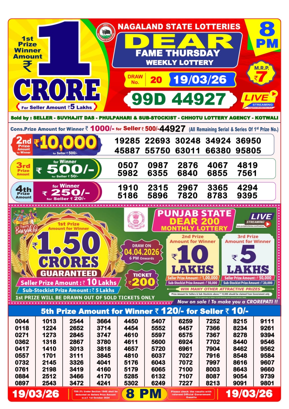 8 PM Lottery Sambad Result Today Live 19.03.26: Check Winning Numbers