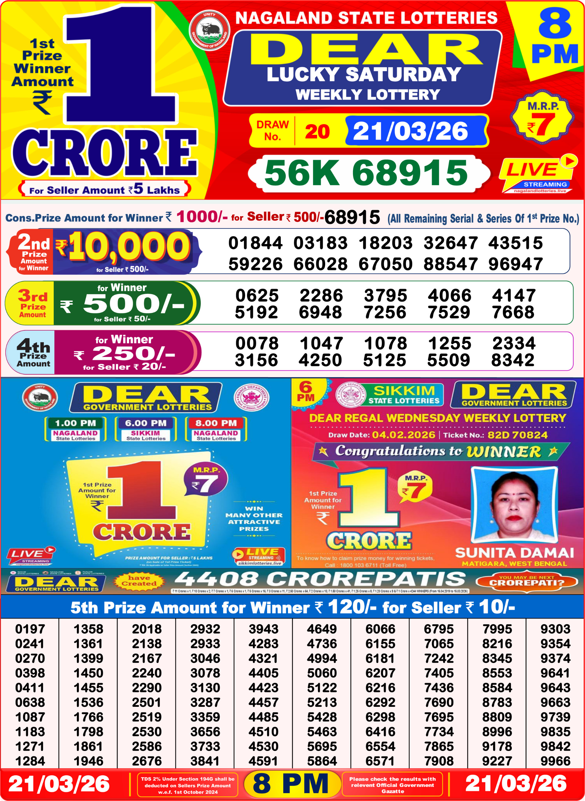 8 PM Lottery Sambad Result Today Live 21.03.26: Check Winning Numbers