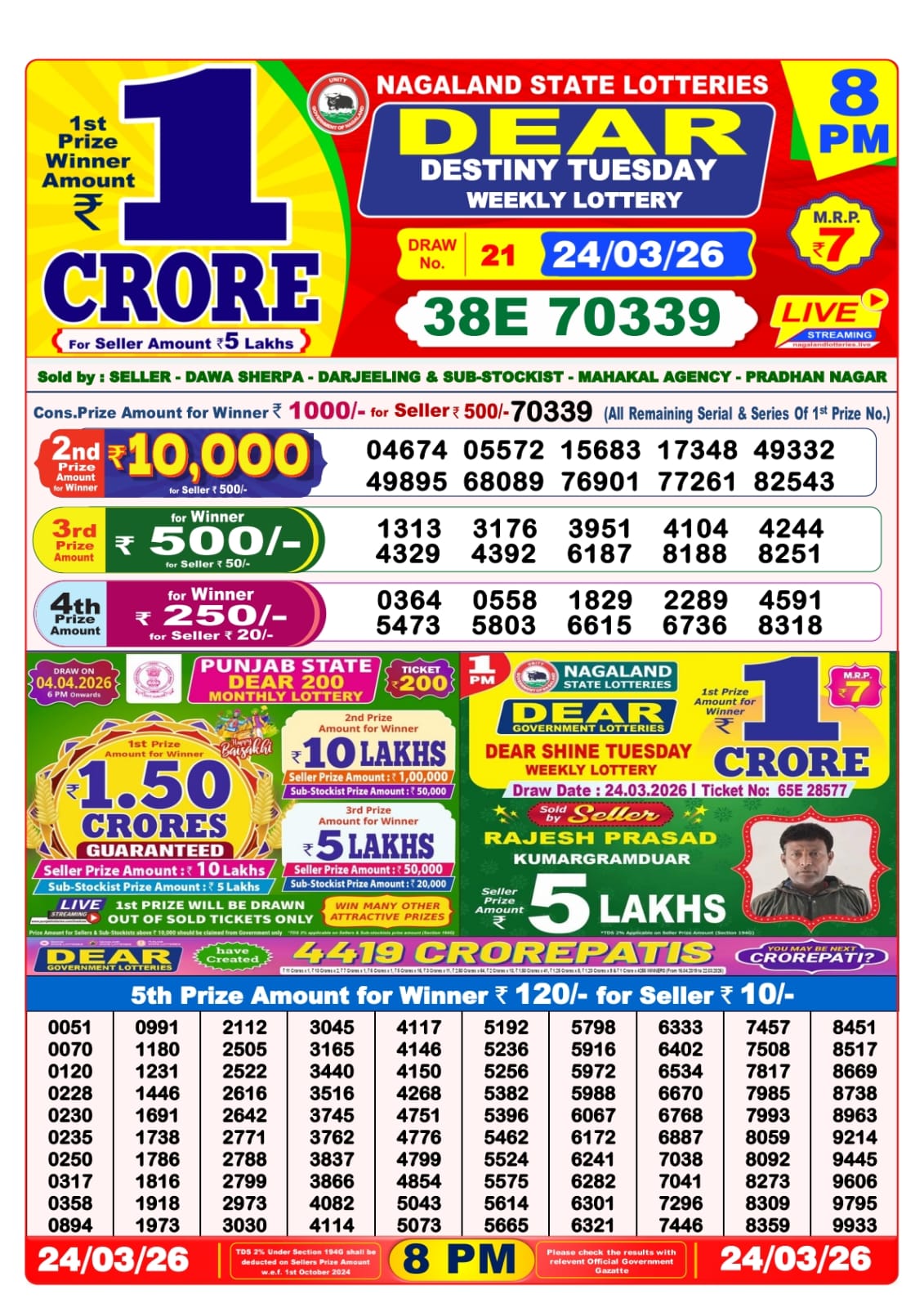 8 PM Lottery Sambad Result Today Live 24.03.26: Check Winning Numbers