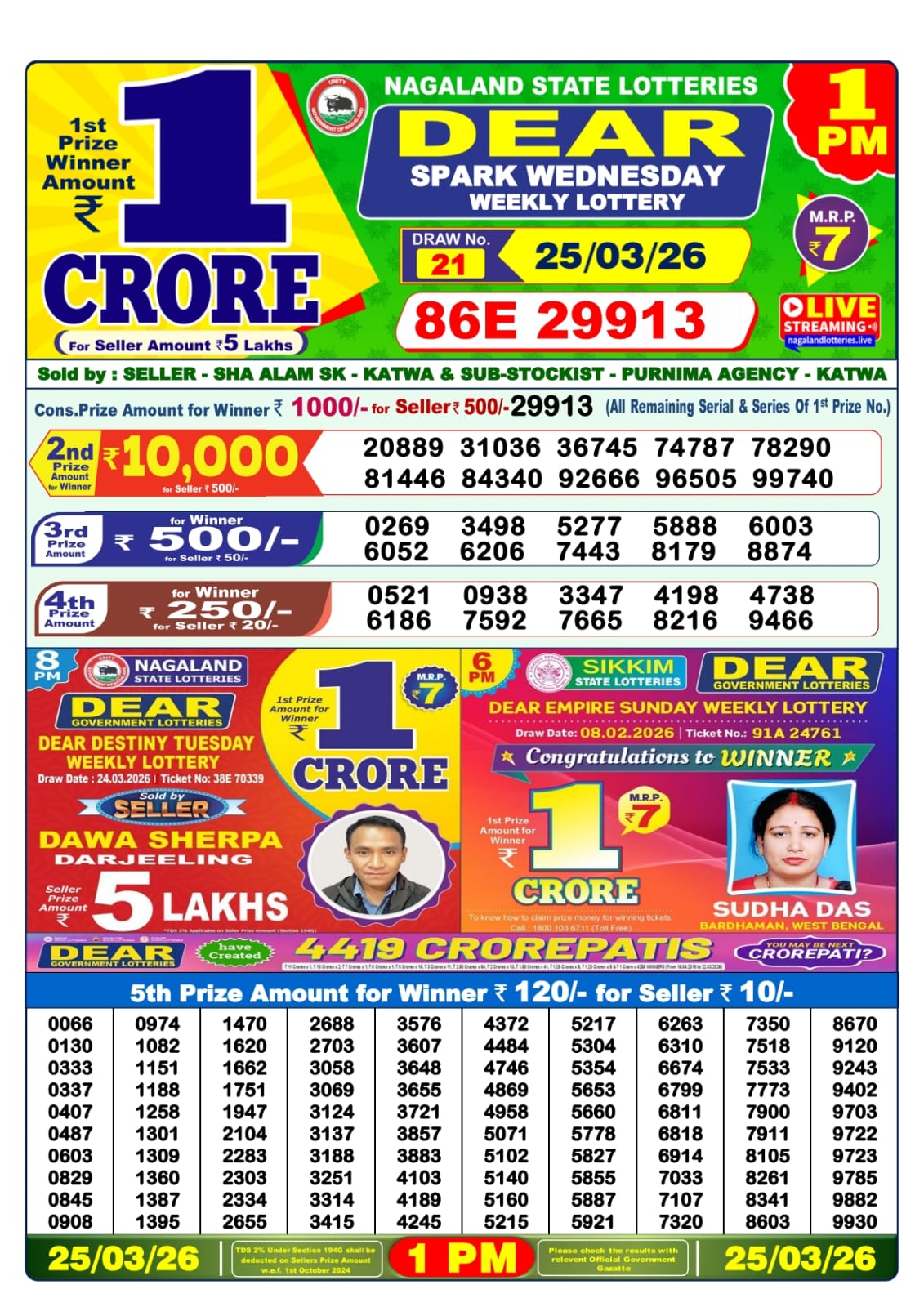 Lottery Sambad 1 PM Result Today 25.03.2026: Check Dear Morning Live Winner List PDF