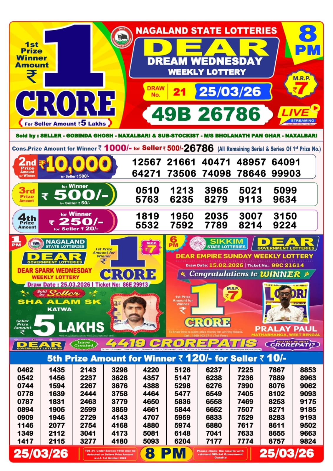 8 PM Lottery Sambad Result Today Live 25.03.26: Check Winning Numbers