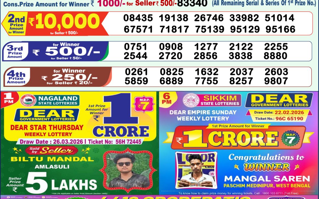 Lottery Sambad 1 PM Result Today 27.03.2026: Check Dear Morning Live Winner List PDF