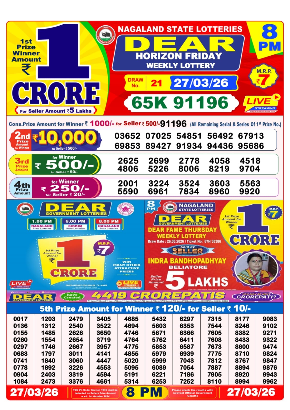8 PM Lottery Sambad Result Today Live 27.03.26: Check Winning Numbers