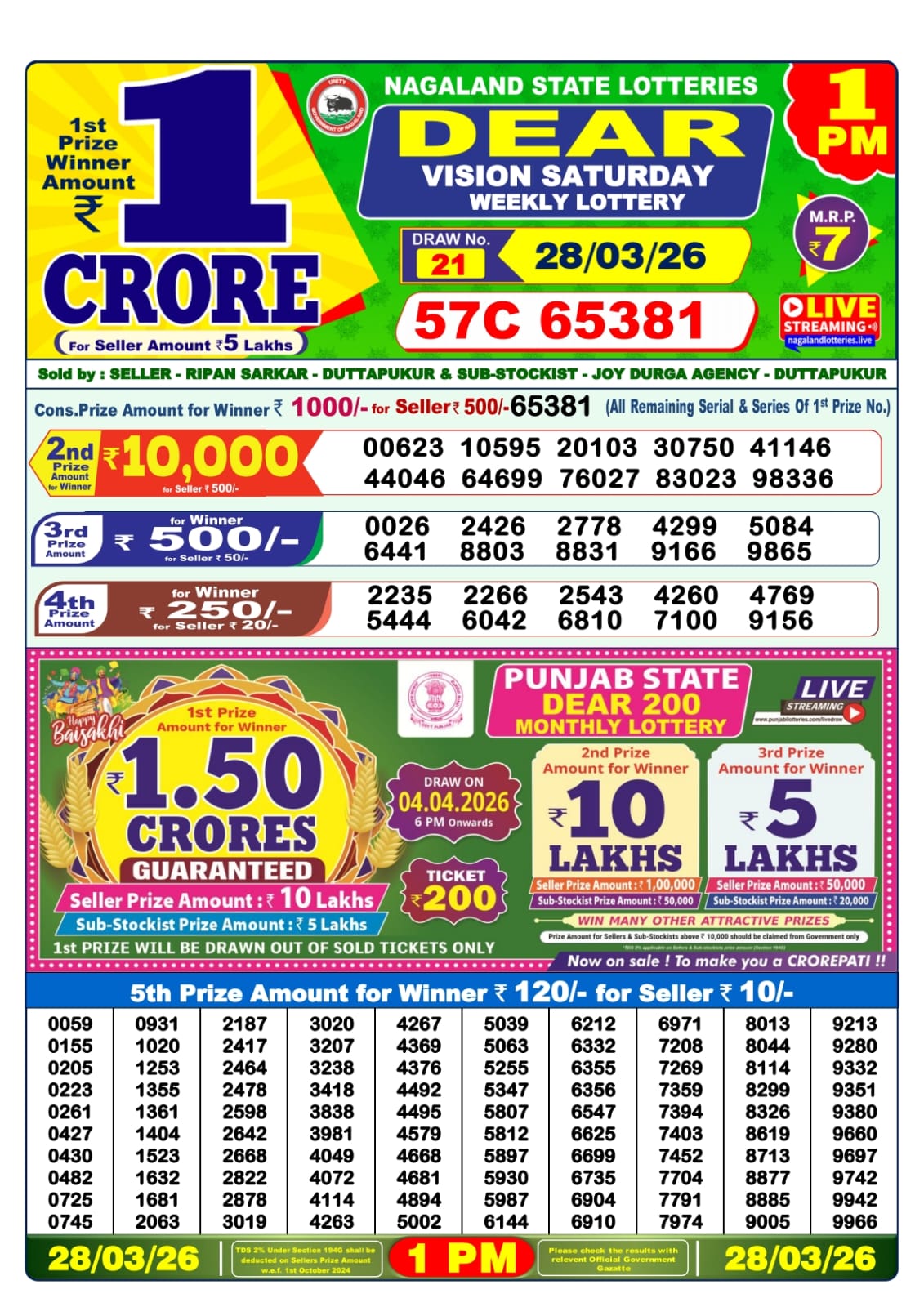 Lottery Sambad 1 PM Result Today 28.03.2026: Check Dear Morning Live Winner List PDF