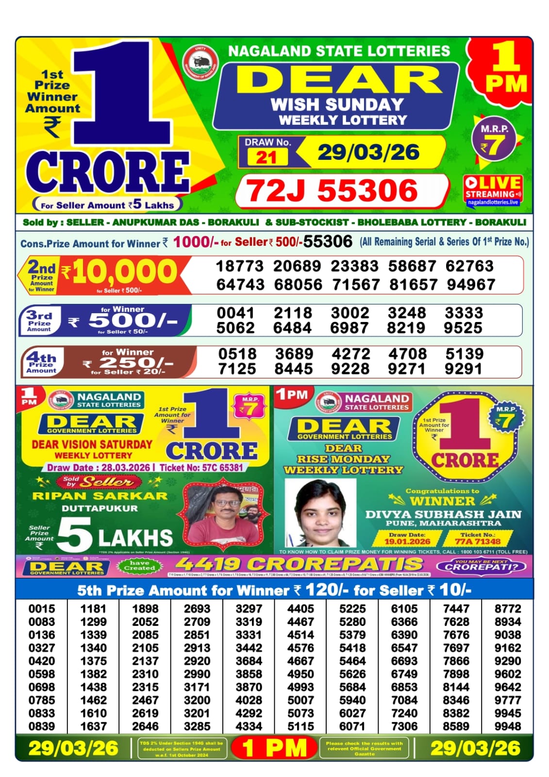Lottery Sambad 1 PM Result Today 29.03.2026: Check Dear Morning Live Winner List PDF