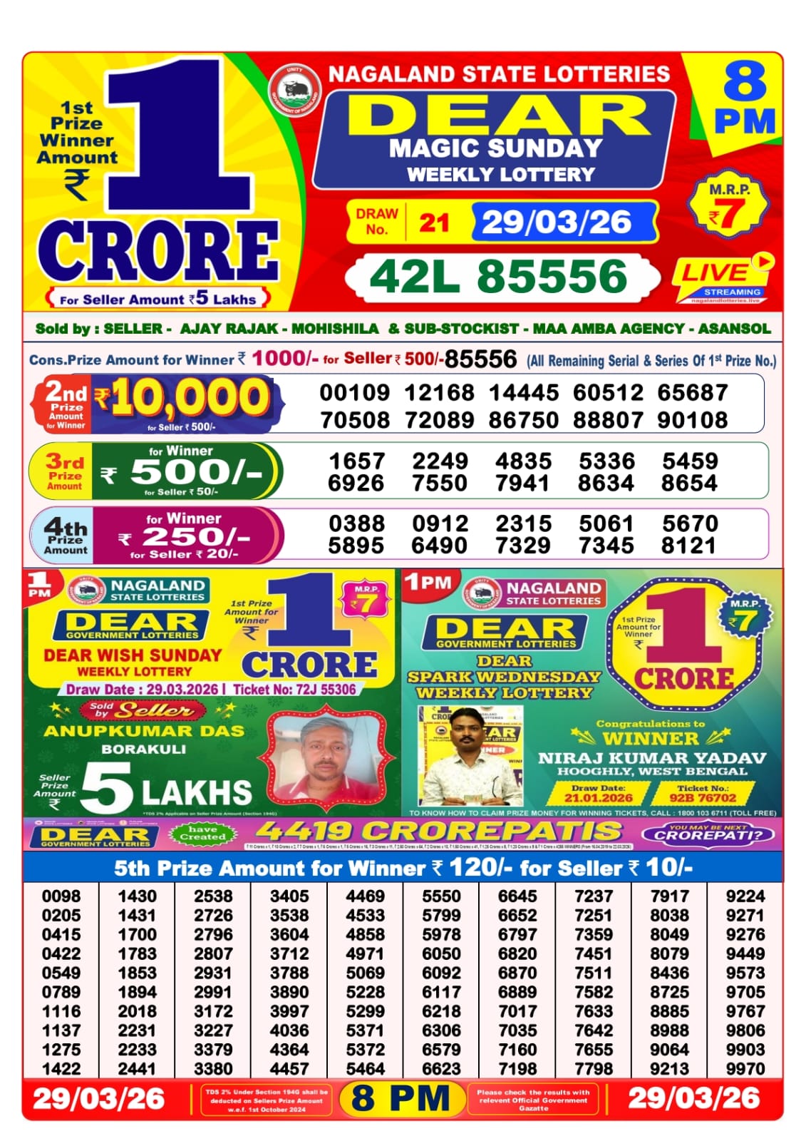 8 PM Lottery Sambad Result Today Live 29.03.26: Check Winning Numbers