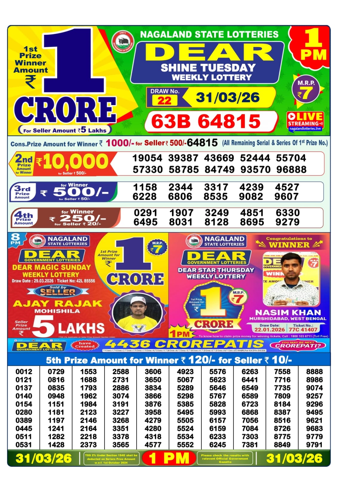 Lottery Sambad 1 PM Result Today 31.03.2026: Check Dear Morning Live Winner List PDF