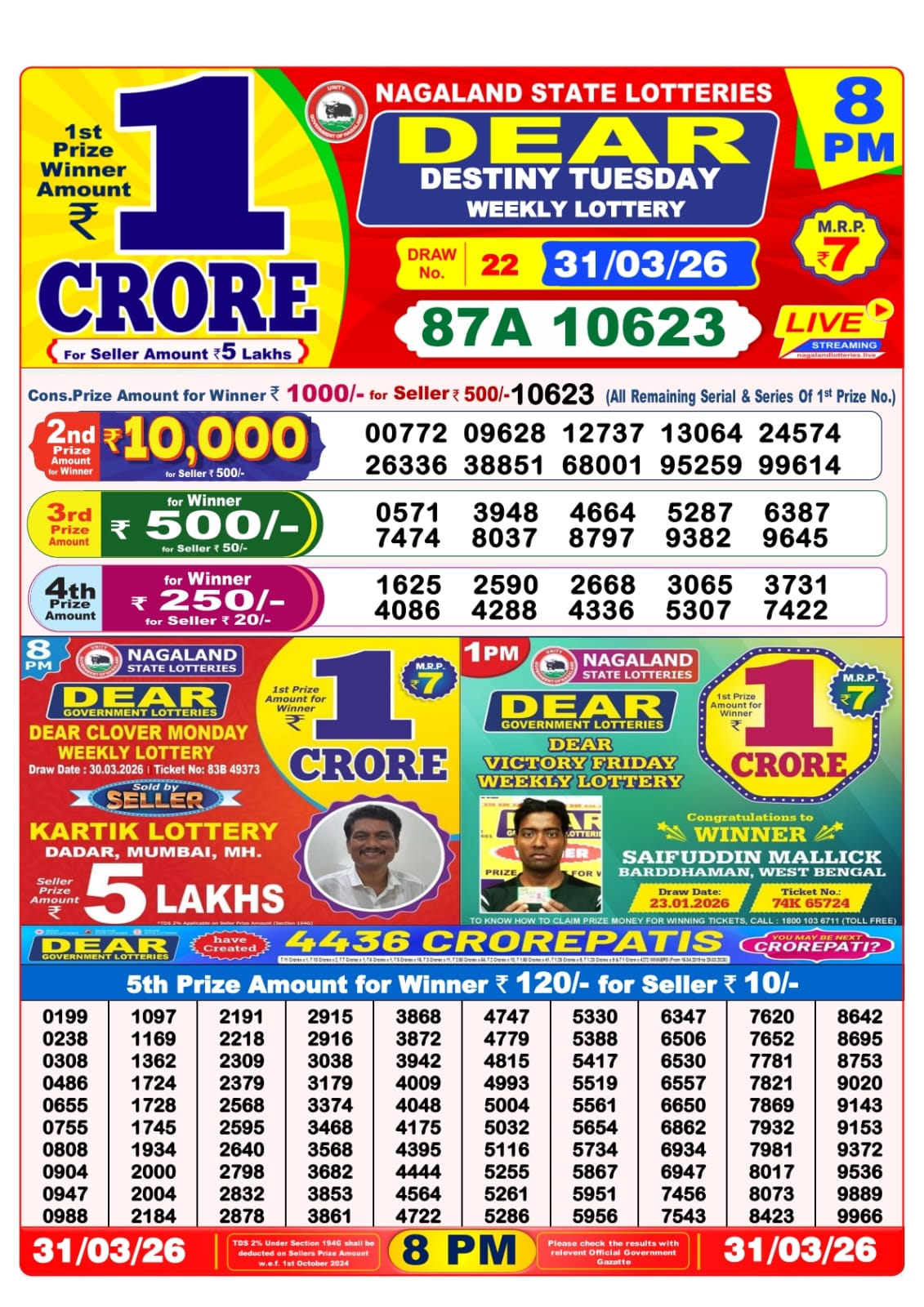 8 PM Lottery Sambad Result Today Live 31.03.26: Check Winning Numbers