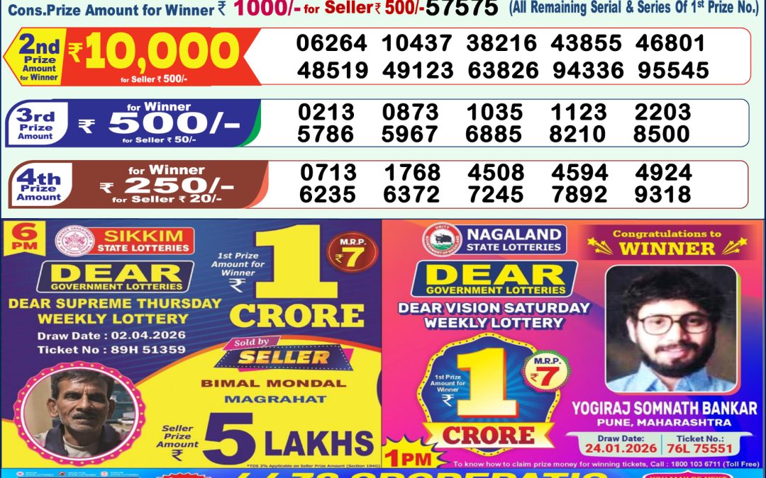 Lottery Sambad 1 PM Result Today 03.04.2026: Check Dear Morning Live Winner List PDF