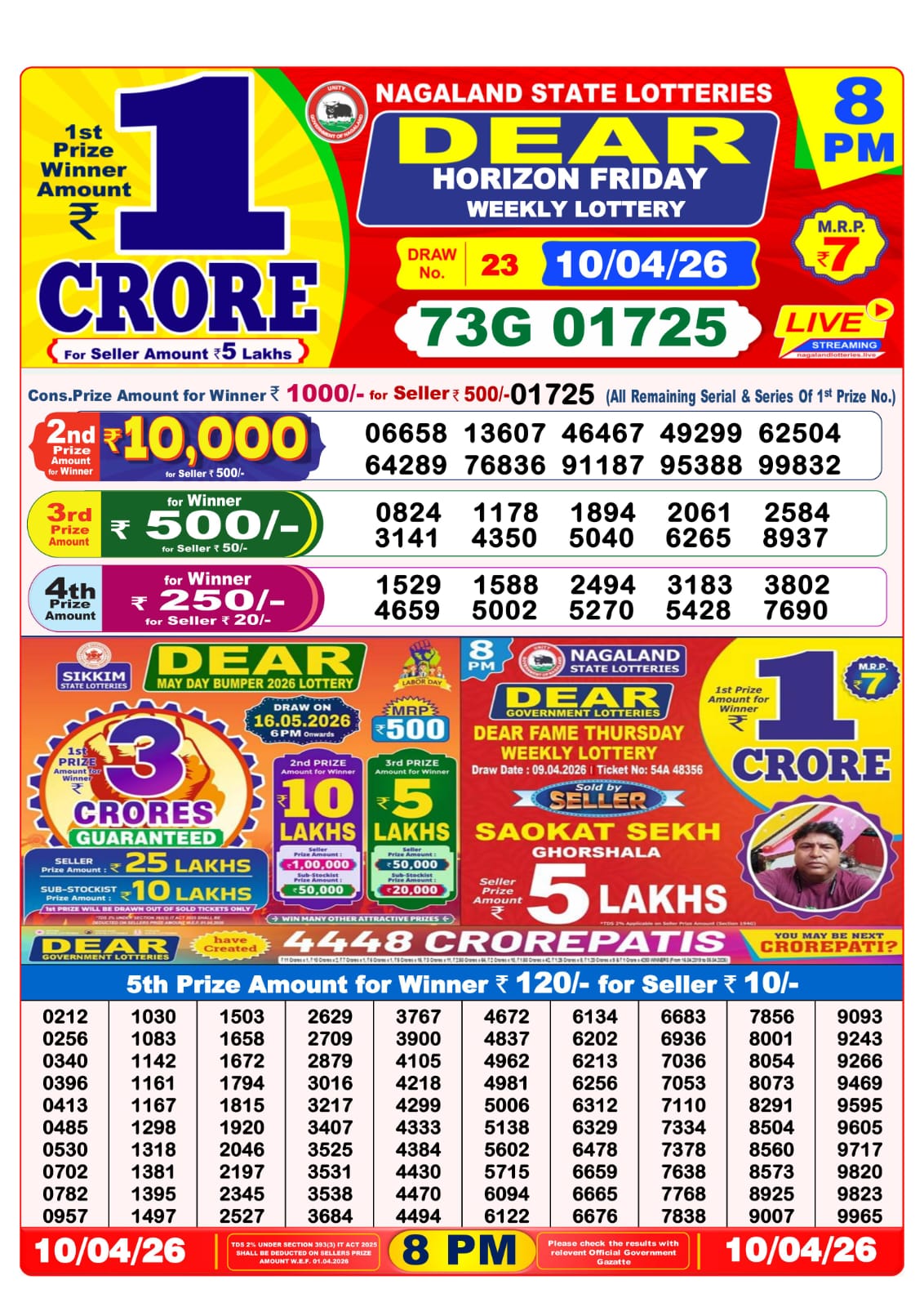8 PM Lottery Sambad Result Today Live 10.04.26: Check Winning Numbers