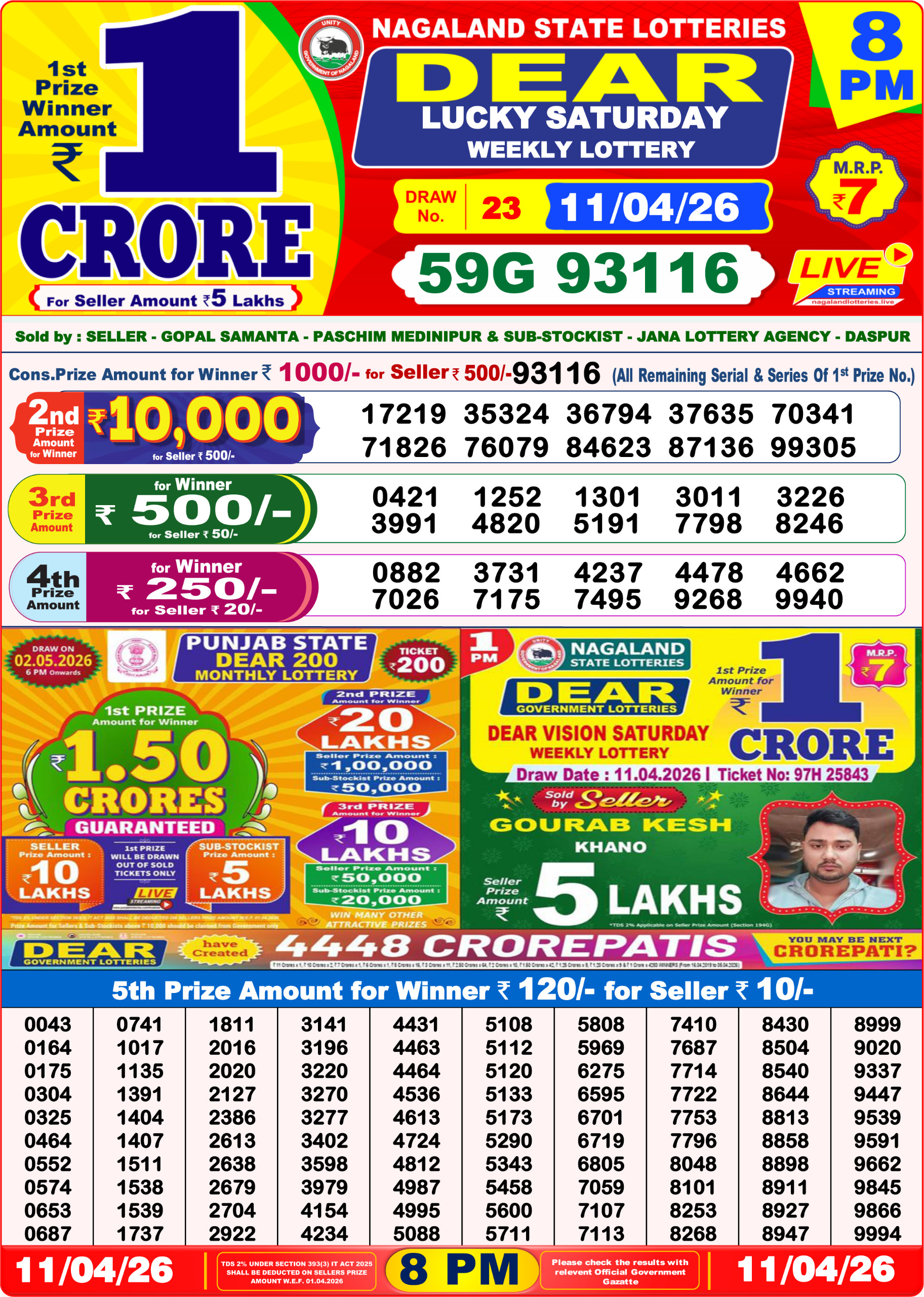 8 PM Lottery Sambad Result Today Live 11.04.26: Check Winning Numbers