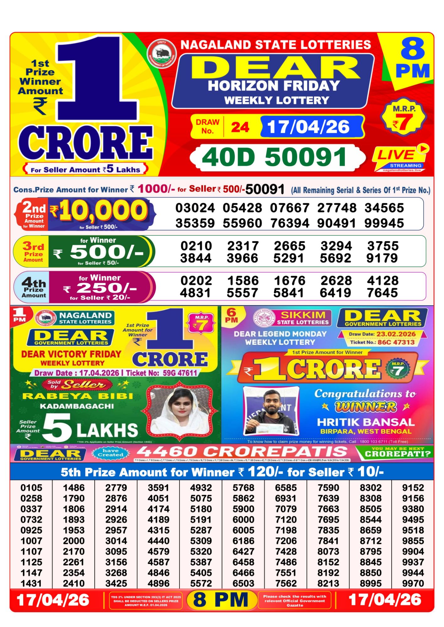 8 PM Lottery Sambad Result Today Live 17.04.26: Check Winning Numbers