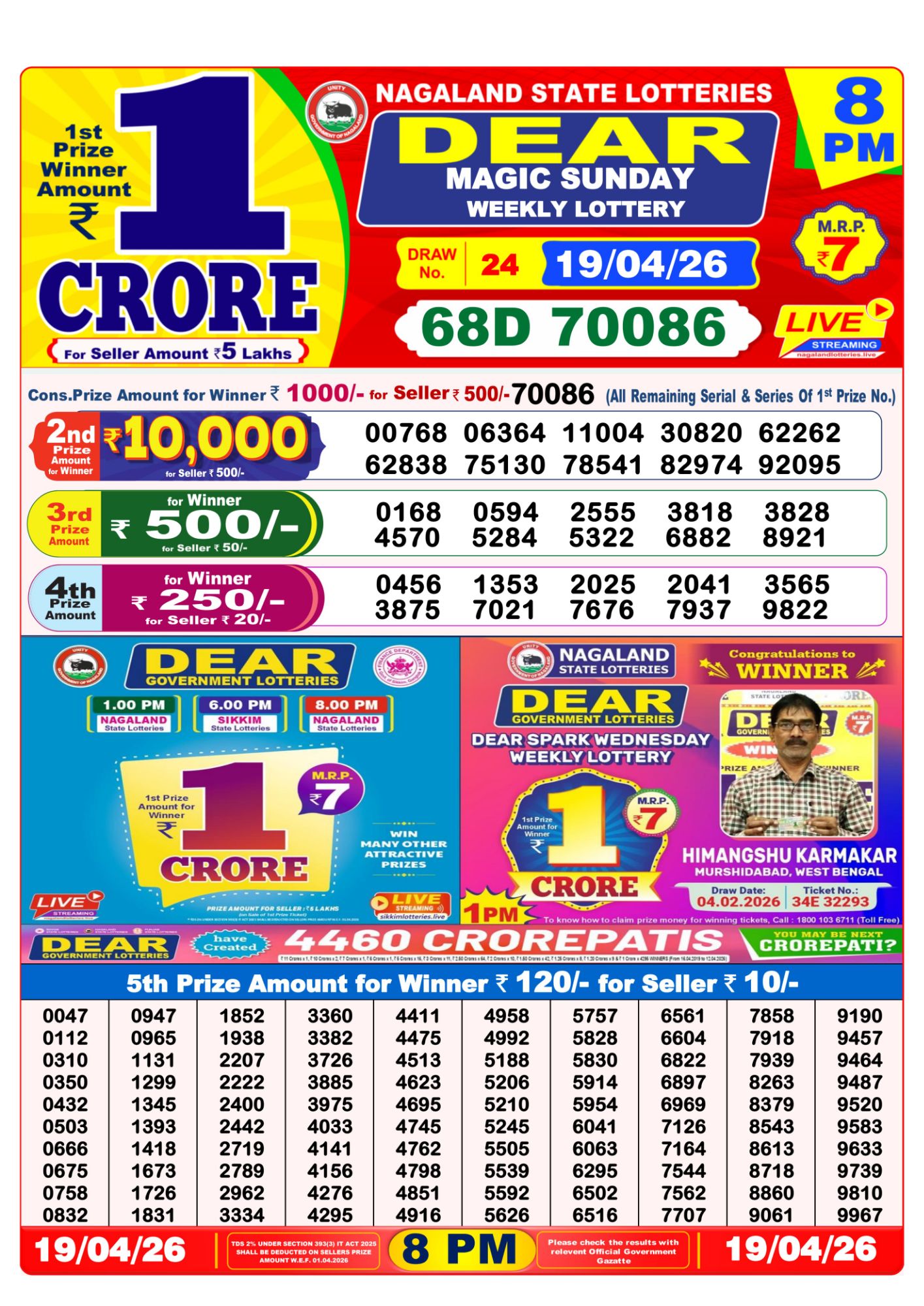 8 PM Lottery Sambad Result Today Live 19.04.26: Check Winning Numbers