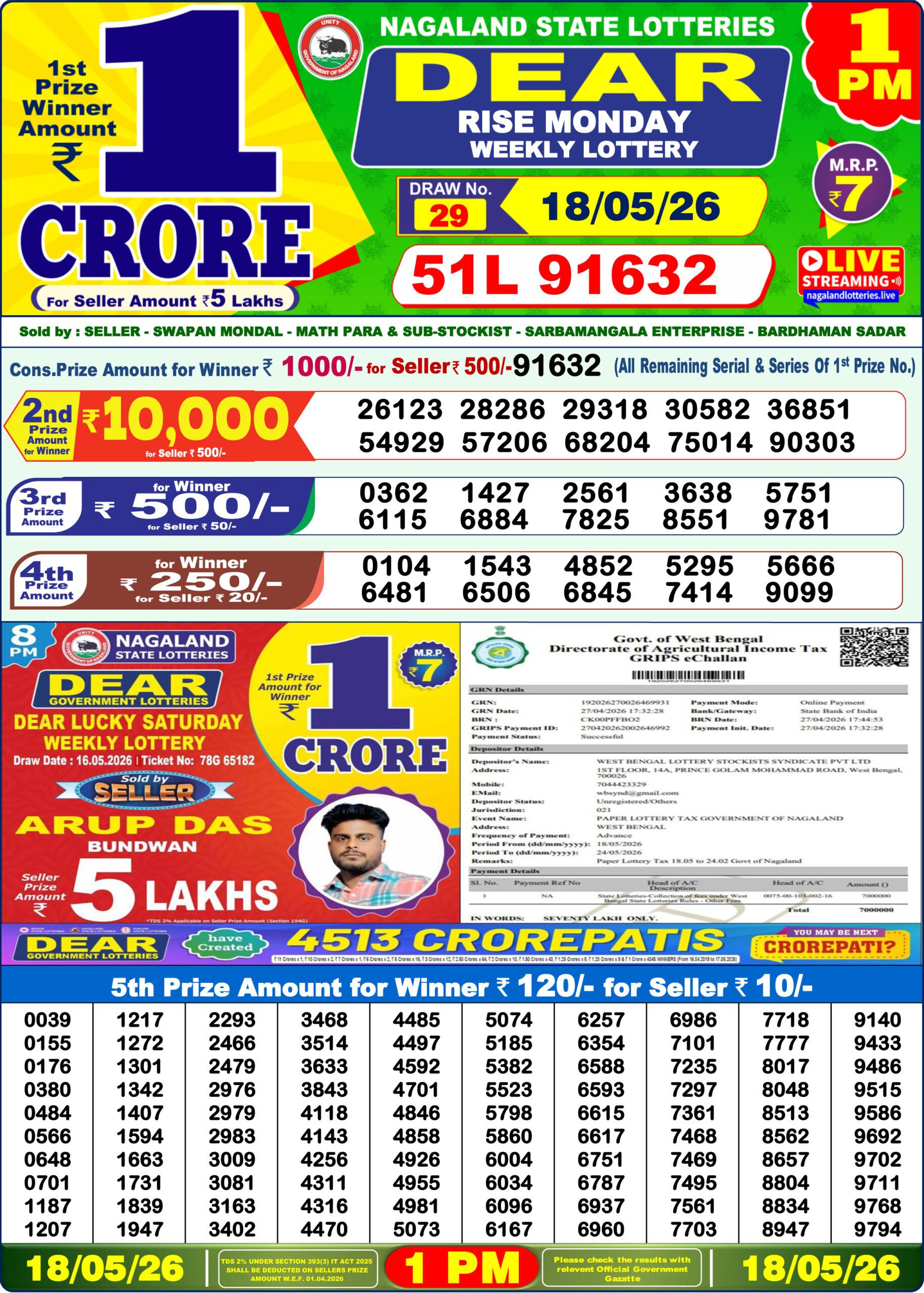 Lottery Sambad 1 PM Result Today 18.05.2026: Check Dear Morning Live Winner List PDF