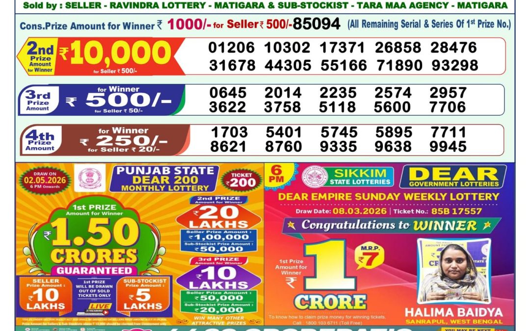 Lottery Sambad 1 PM Result Today 01.05.2026: Check Dear Morning Live Winner List PDF
