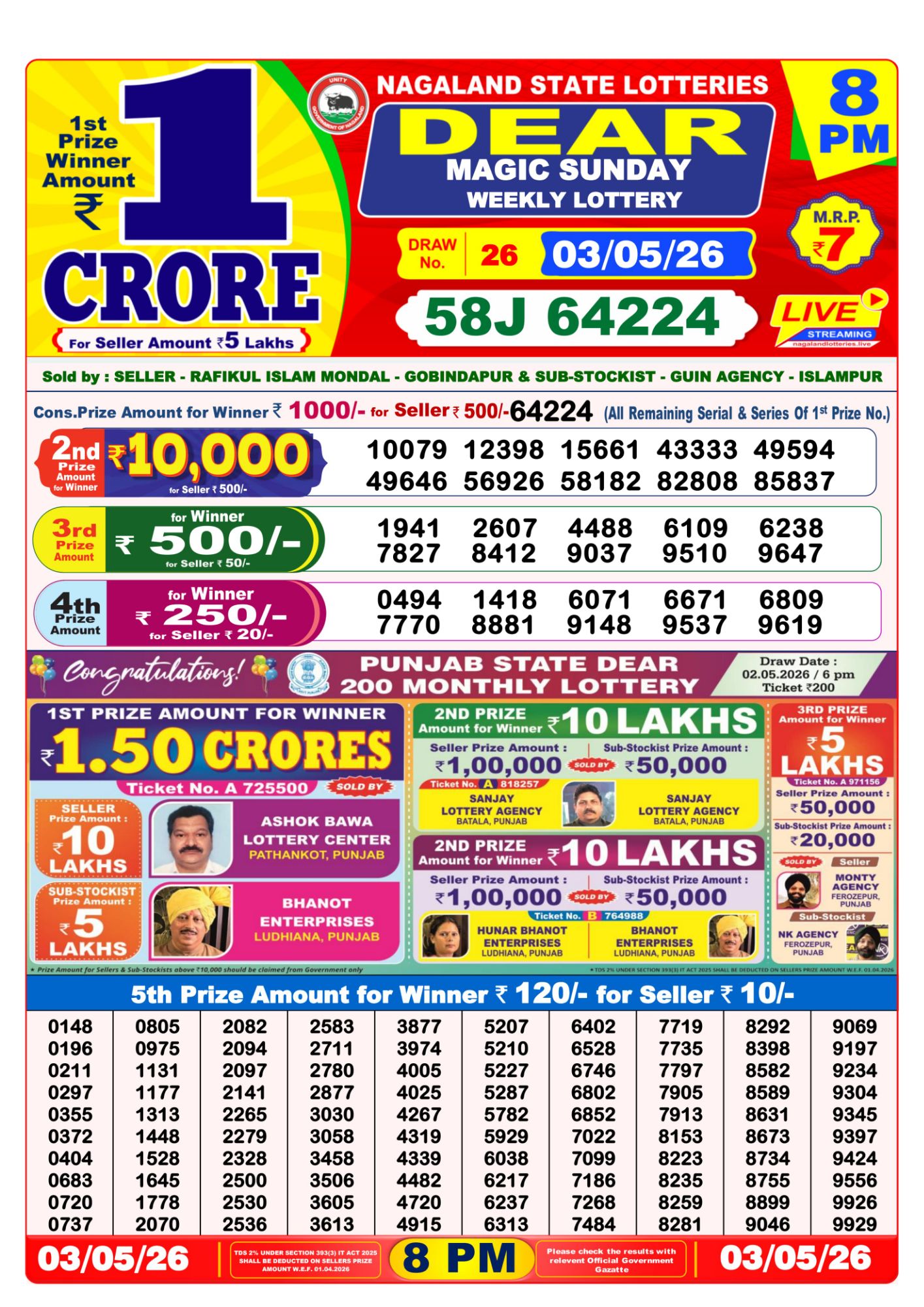 8 PM Lottery Sambad Result Today Live 03.05.26: Check Winning Numbers