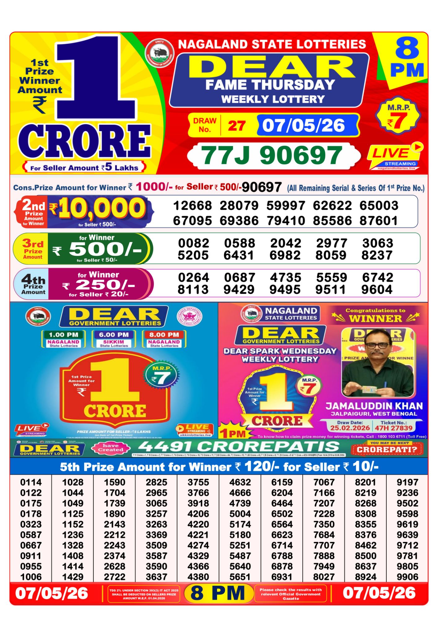 8 PM Lottery Sambad Result Today Live 07.05.26: Check Winning Numbers