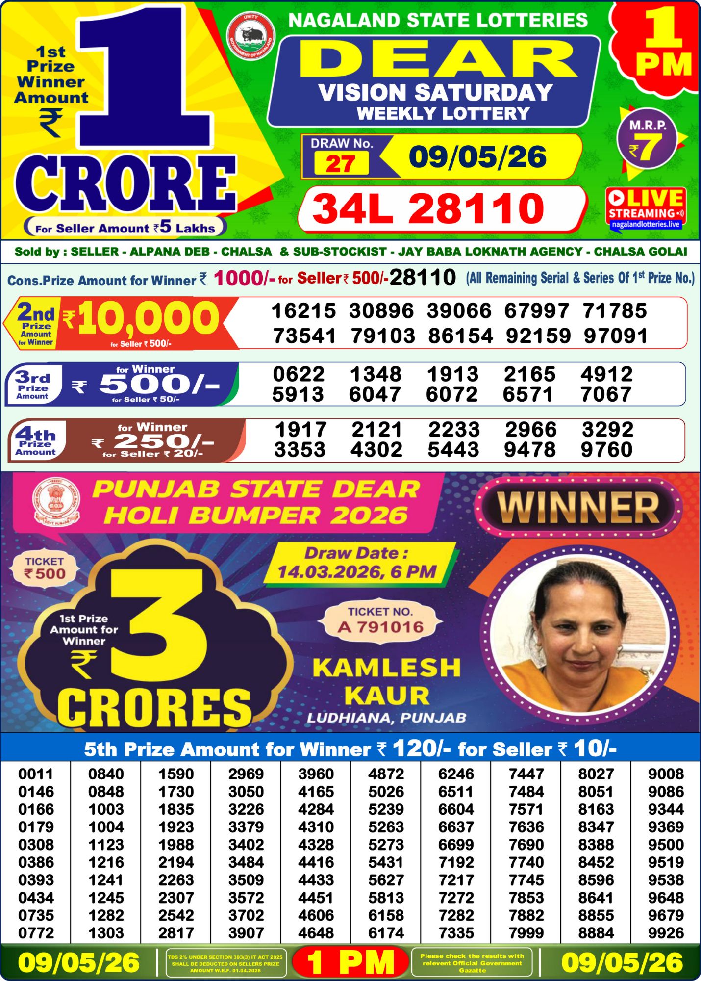 Lottery Sambad 1 PM Result Today 09.05.2026: Check Dear Morning Live Winner List PDF