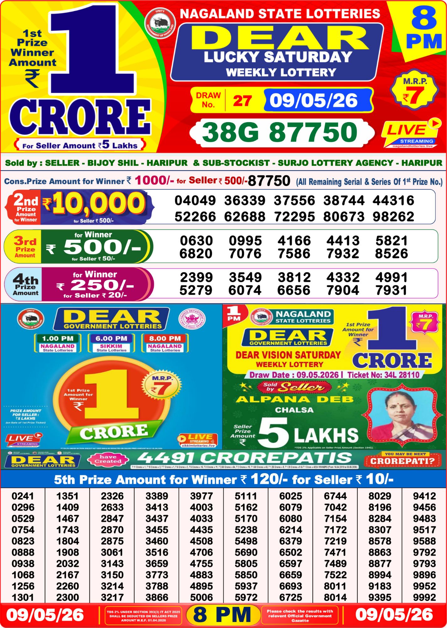 8 PM Lottery Sambad Result Today Live 09.05.26: Check Winning Numbers