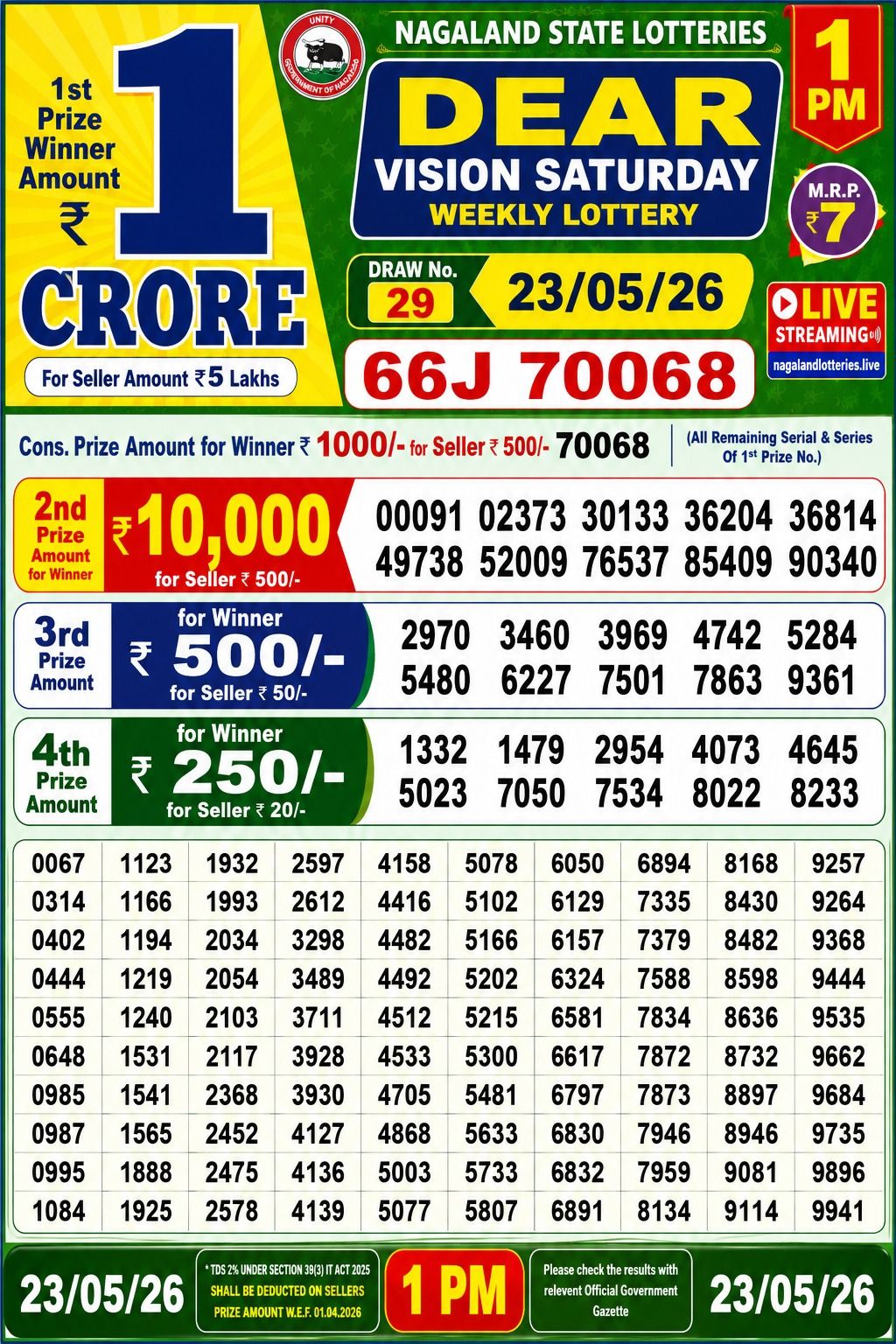 Lottery Sambad 1 PM Result Today 23.05.2026: Check Dear Morning Live Winner List PDF
