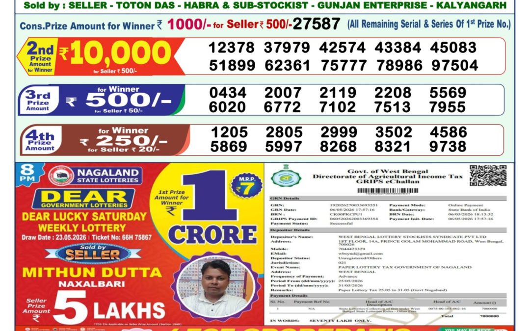 Lottery Sambad 1 PM Result Today 25.05.2026: Check Dear Morning Live Winner List PDF