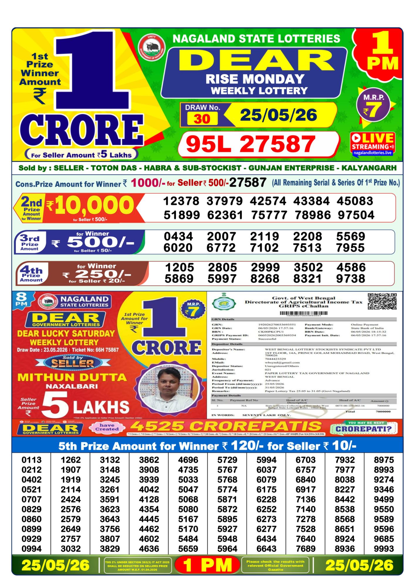 Lottery Sambad 1 PM Result Today 25.05.2026: Check Dear Morning Live Winner List PDF