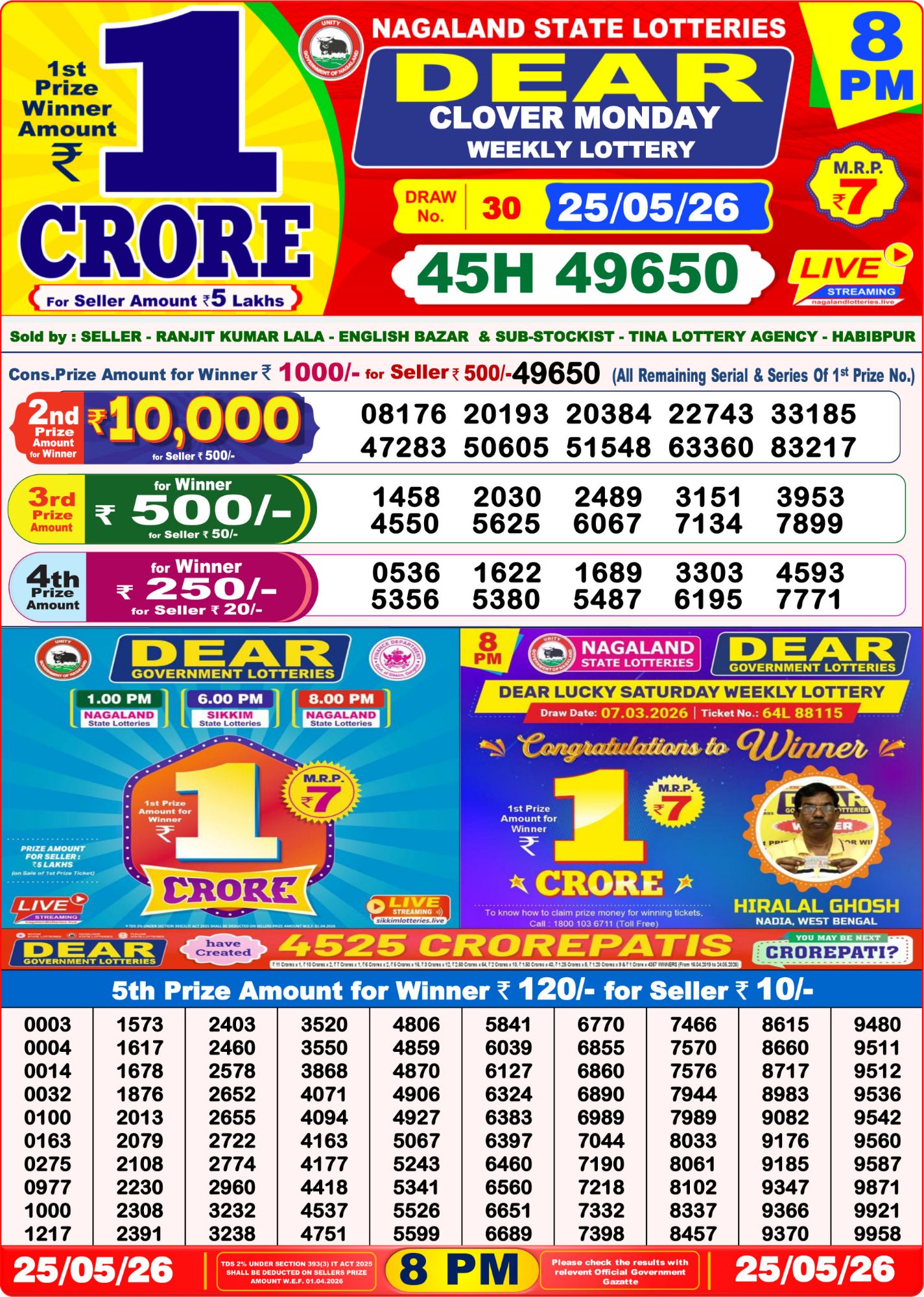 8 PM Lottery Sambad Result Today Live 25.05.26: Check Winning Numbers