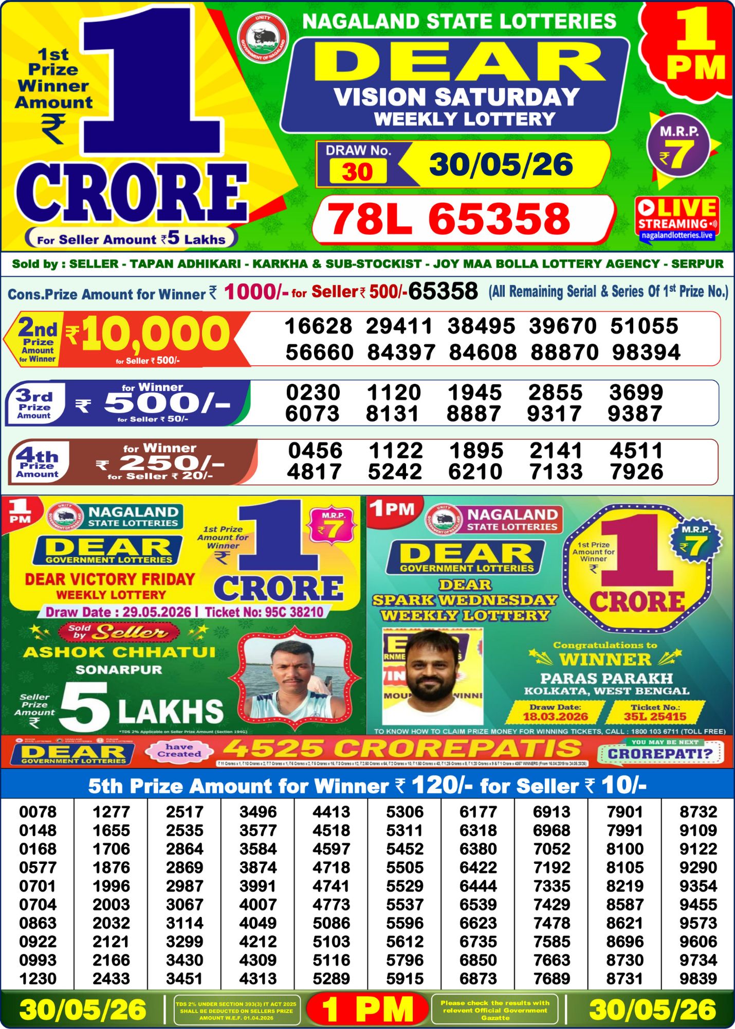 Lottery Sambad 1 PM Result Today 30.05.2026: Check Dear Morning Live Winner List PDF