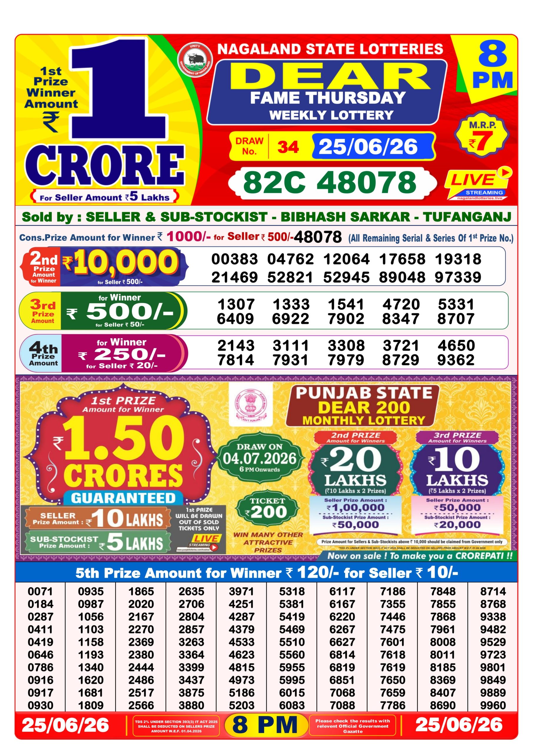 8 PM Lottery Sambad Result Today Live 25.06.26: Check Winning Numbers