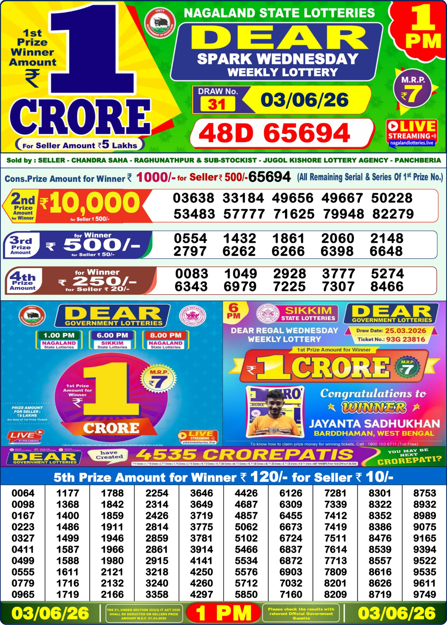 Lottery Sambad 1 PM Result Today 03.06.2026: Check Dear Morning Live Winner List PDF