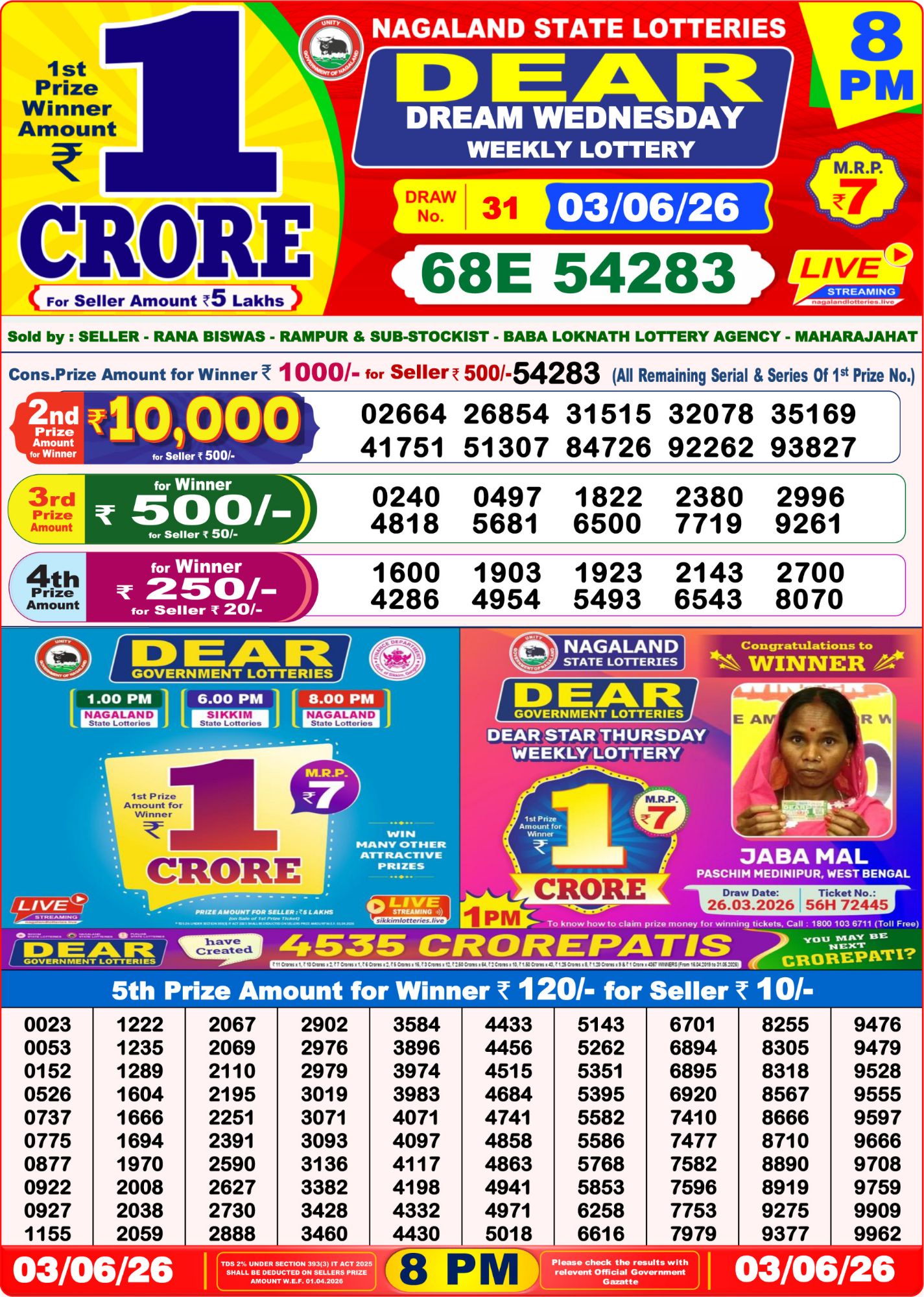 8 PM Lottery Sambad Result Today Live 03.06.26: Check Winning Numbers