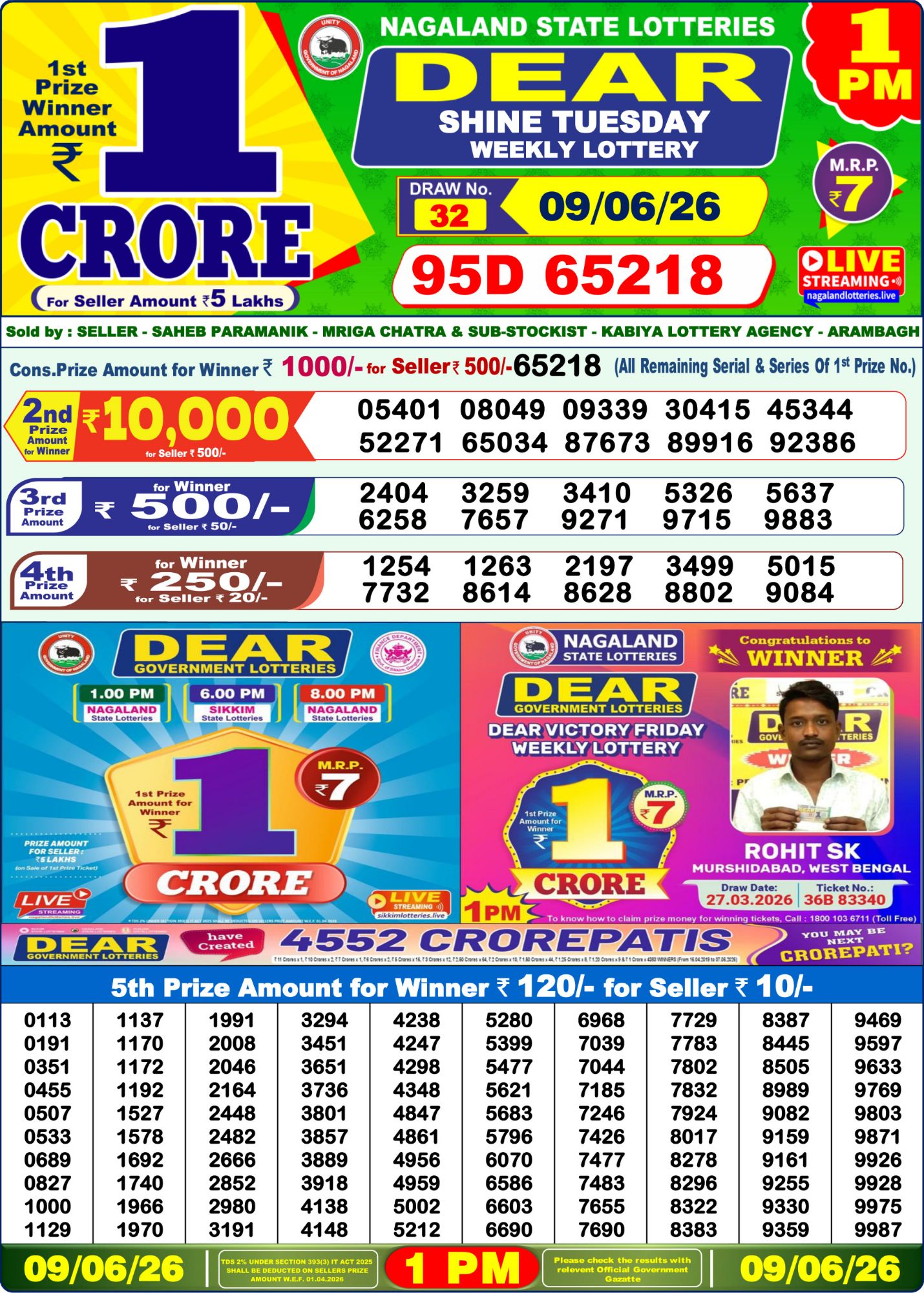 Lottery Sambad 1 PM Result Today 09.06.2026: Check Dear Morning Live Winner List PDF