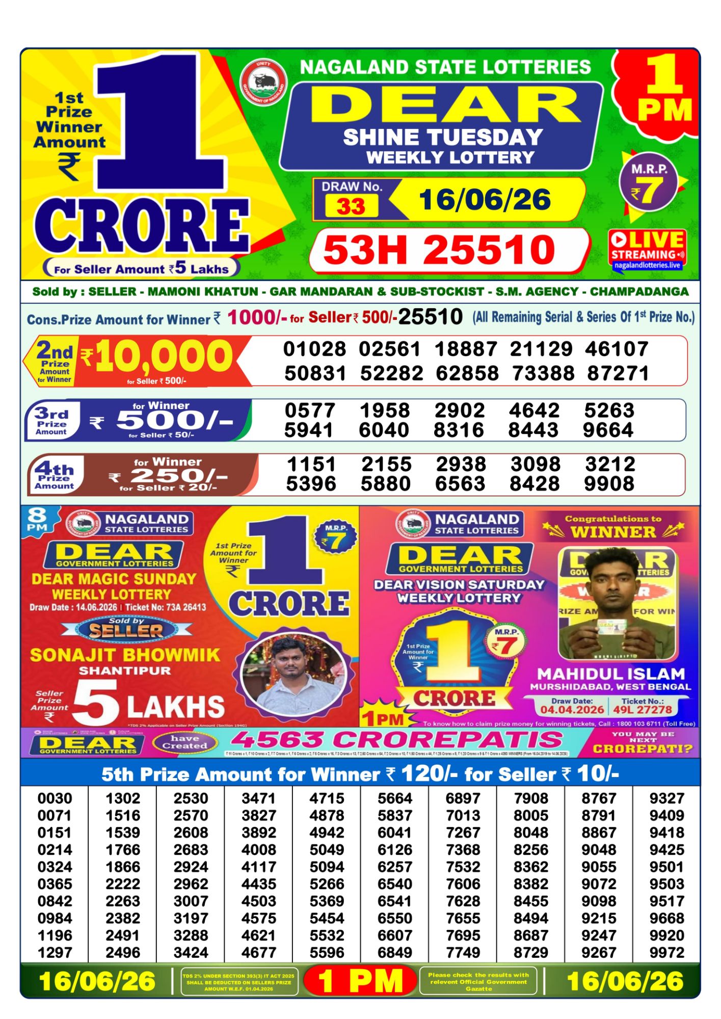 Lottery Sambad 1 PM Result Today 16.06.2026: Check Dear Morning Live Winner List PDF