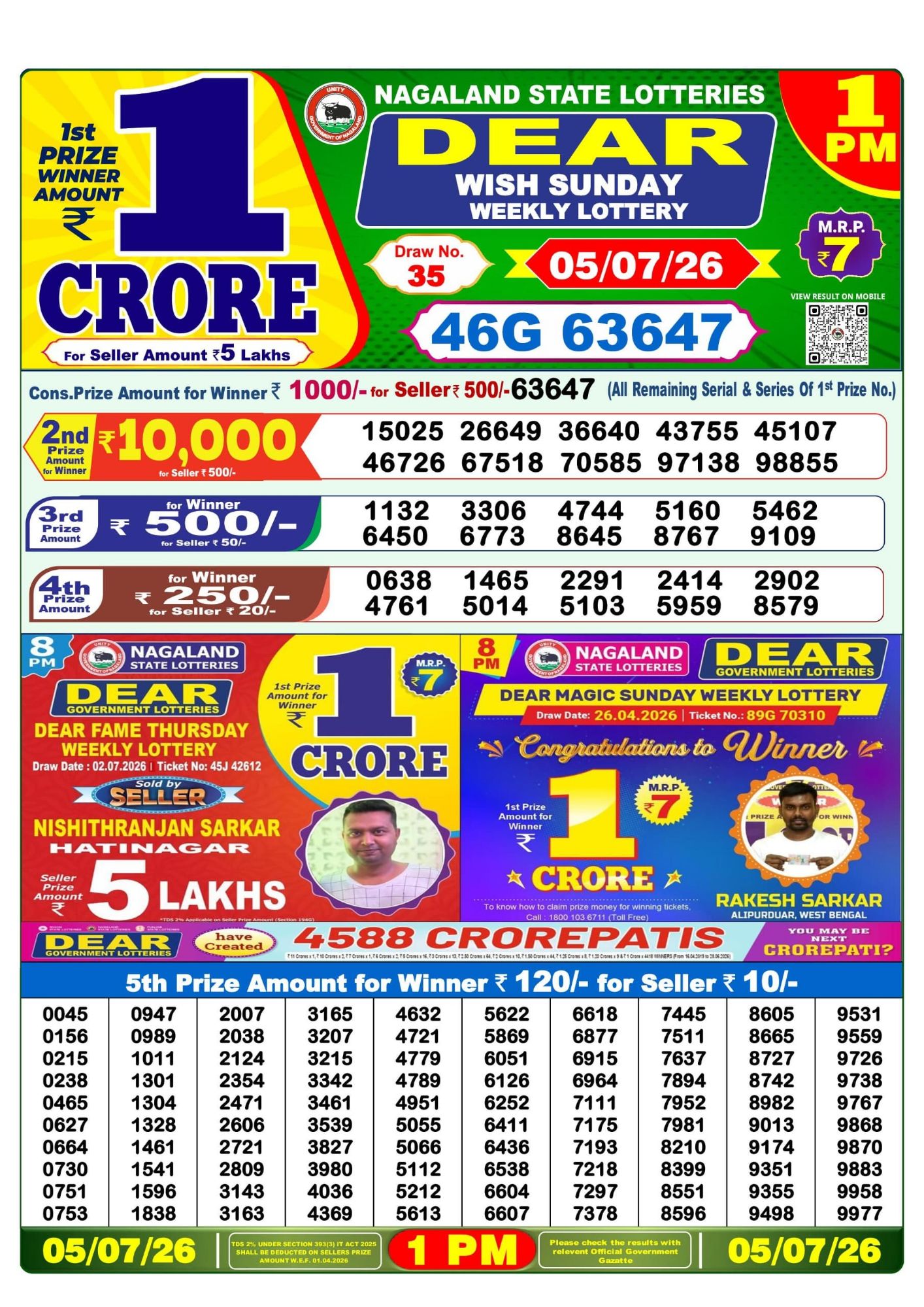 Lottery Sambad 1 PM Result Today 05.07.2026: Check Dear Morning Live Winner List PDF