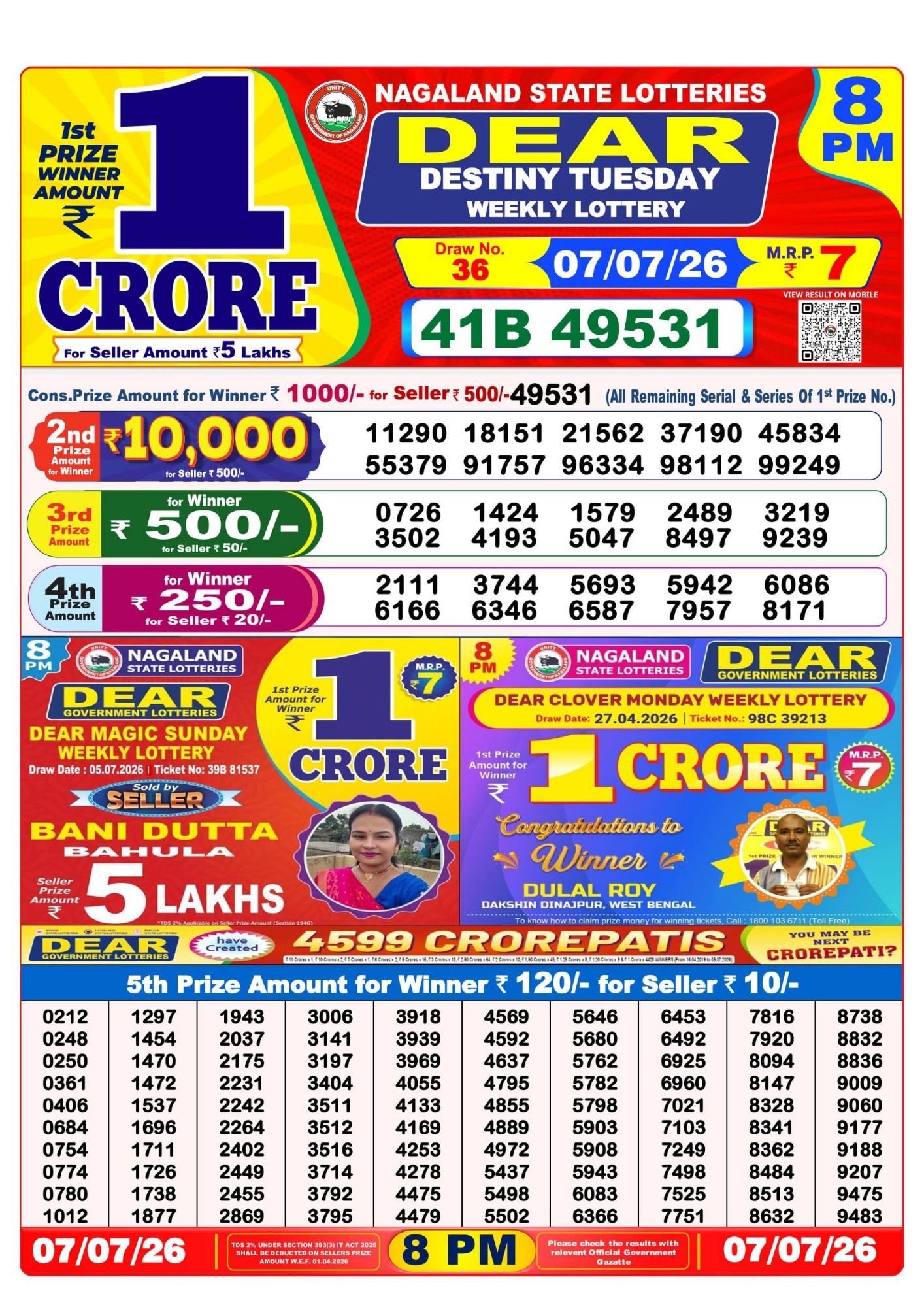 8 PM Lottery Sambad Result Today Live 07.07.26: Check Winning Numbers