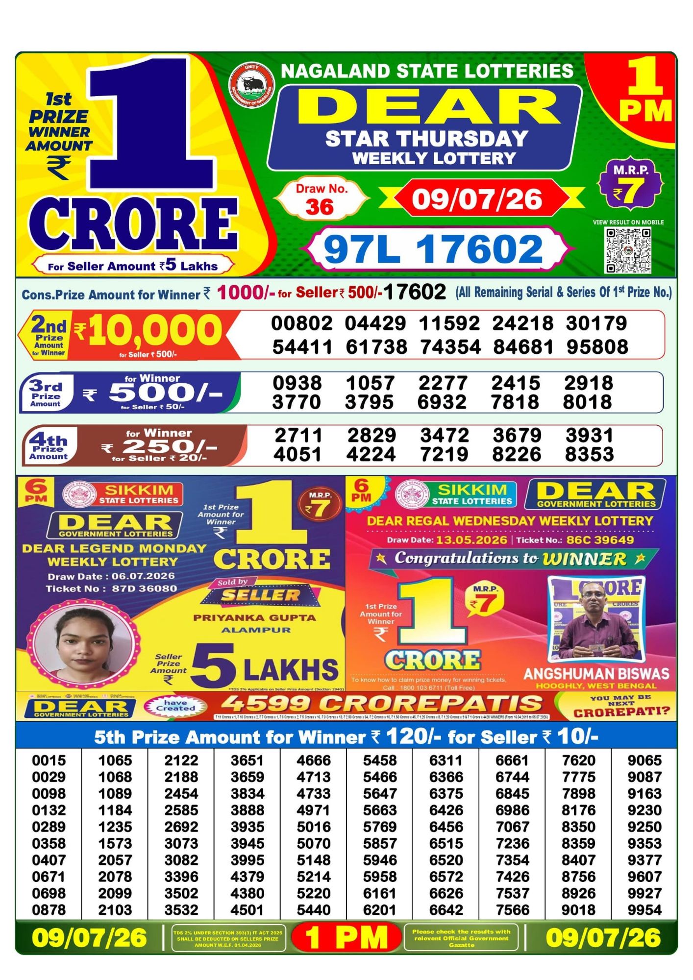 Lottery Sambad 1 PM Result Today 09.07.2026: Check Dear Morning Live Winner List PDF