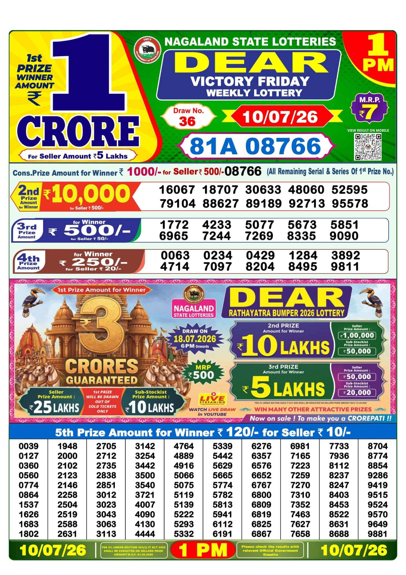 Lottery Sambad 1 PM Result Today 10.07.2026: Check Dear Morning Live Winner List PDF