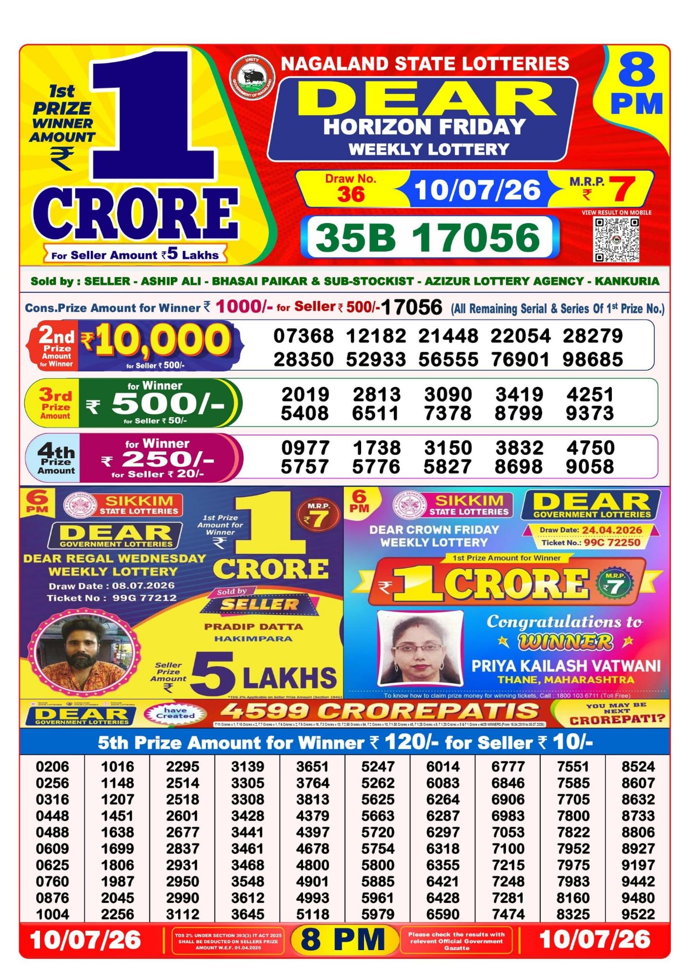 8 PM Lottery Sambad Result Today Live 10.07.26: Check Winning Numbers