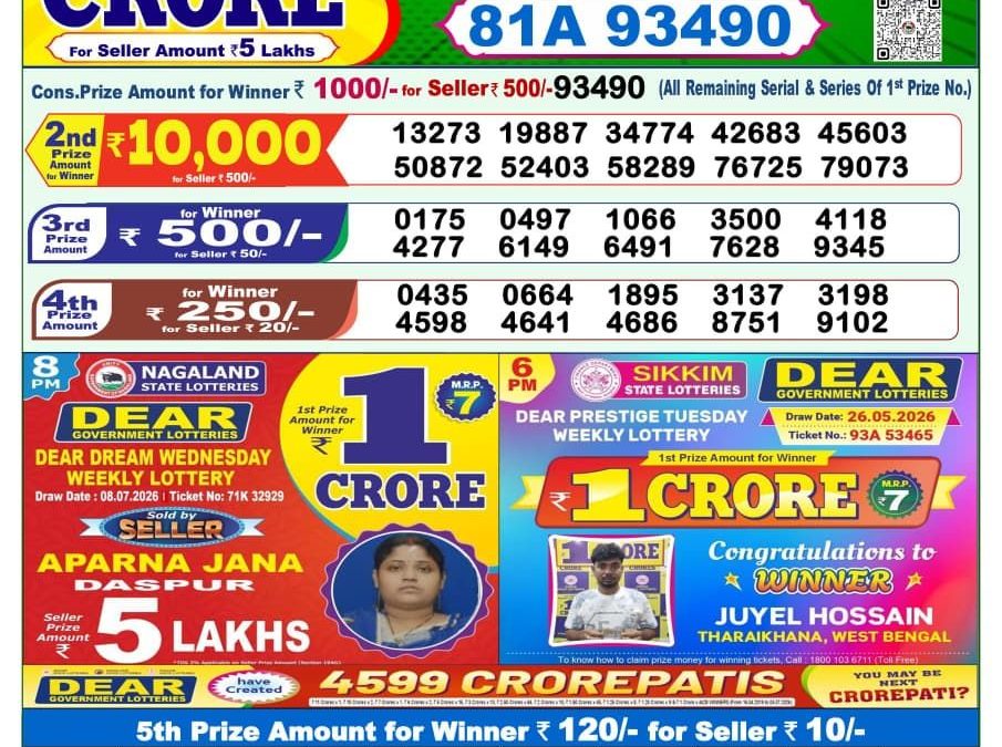 Lottery Sambad 1 PM Result Today 11.07.2026: Check Dear Morning Live Winner List PDF